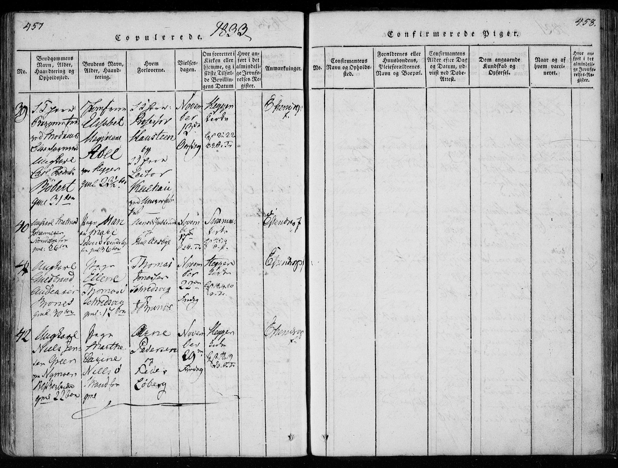 Modum kirkebøker, AV/SAKO-A-234/F/Fa/L0005: Parish register (official) no. 5, 1824-1841, p. 457-458