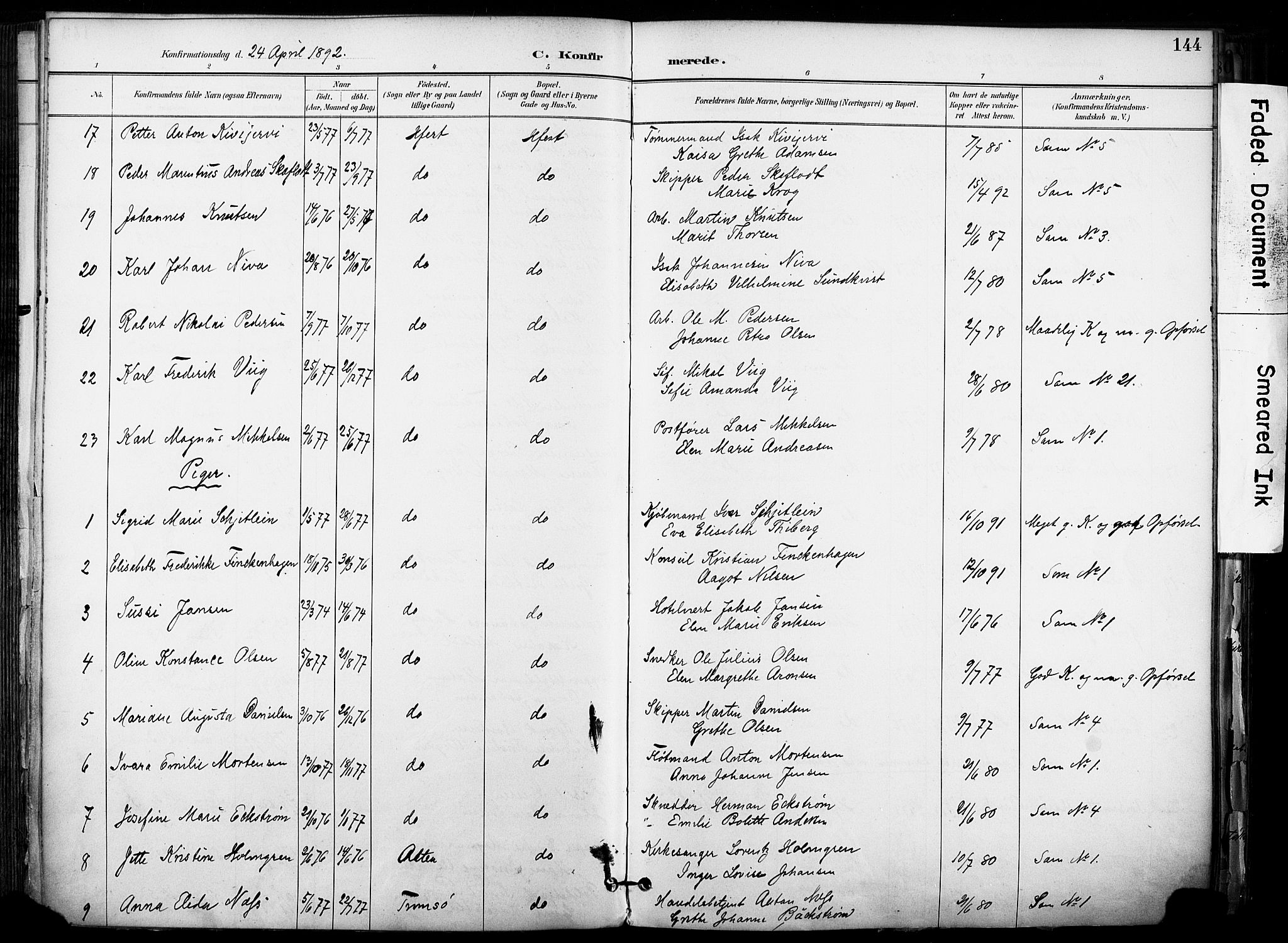 Hammerfest sokneprestkontor, AV/SATØ-S-1347/H/Ha/L0009.kirke: Parish register (official) no. 9, 1889-1897, p. 144