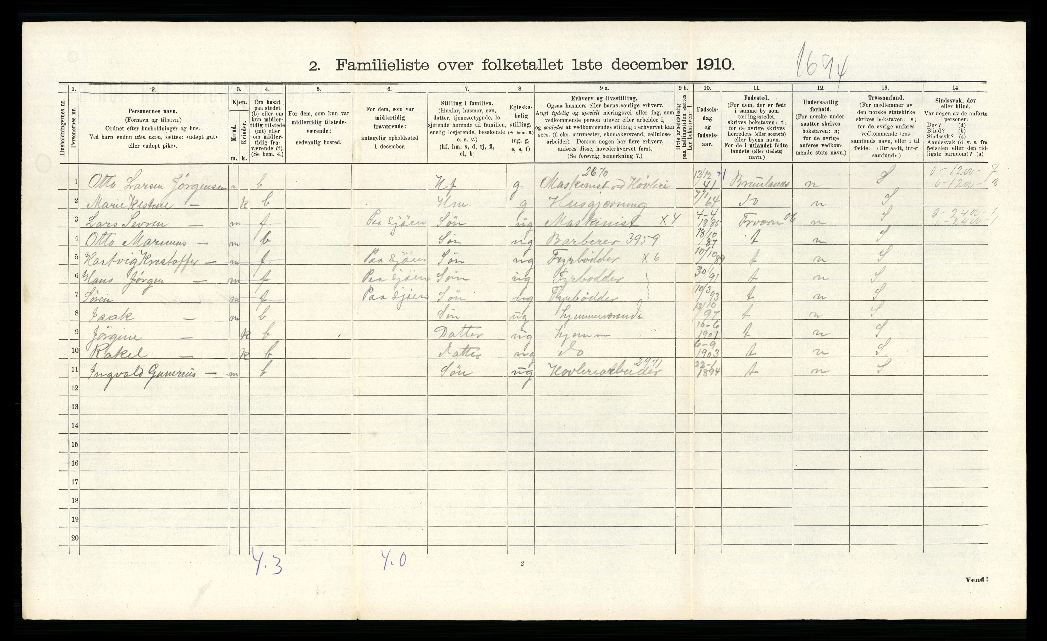 RA, 1910 census for Larvik, 1910, p. 6298