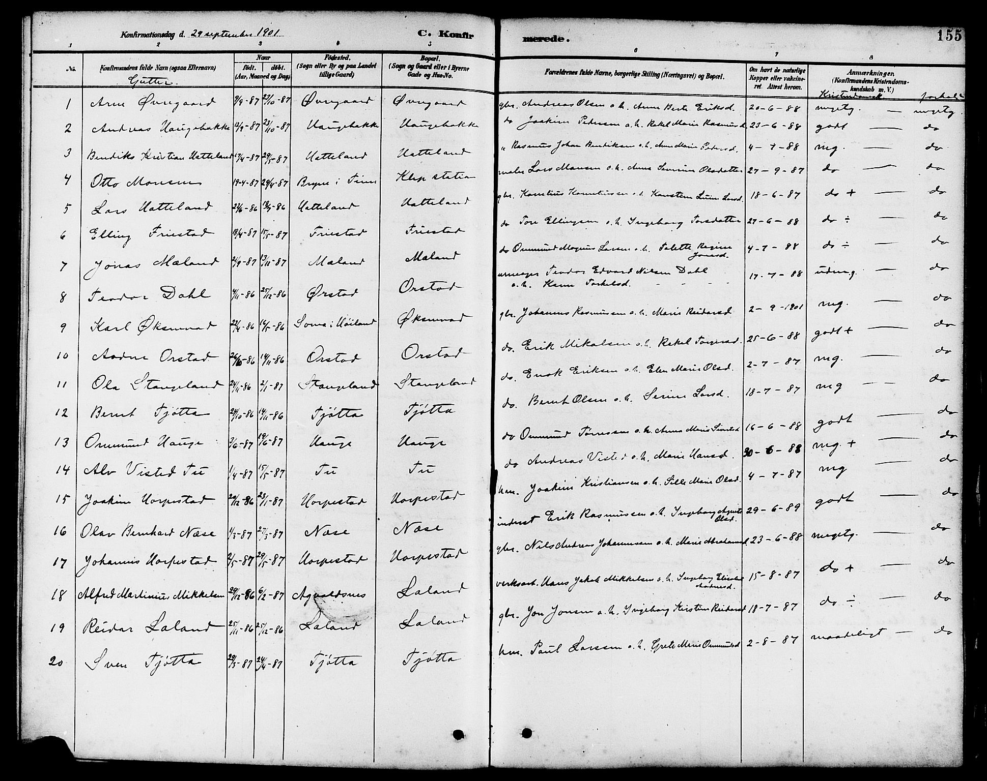 Klepp sokneprestkontor, SAST/A-101803/001/3/30BB/L0004: Parish register (copy) no. B 4, 1889-1914, p. 155