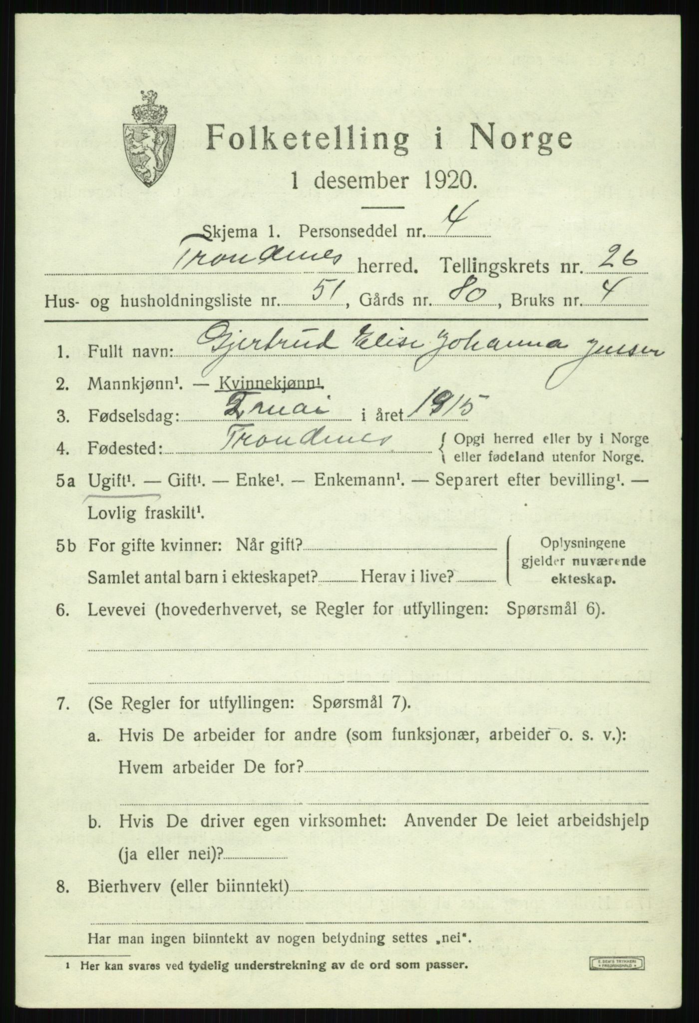 SATØ, 1920 census for Trondenes, 1920, p. 19426