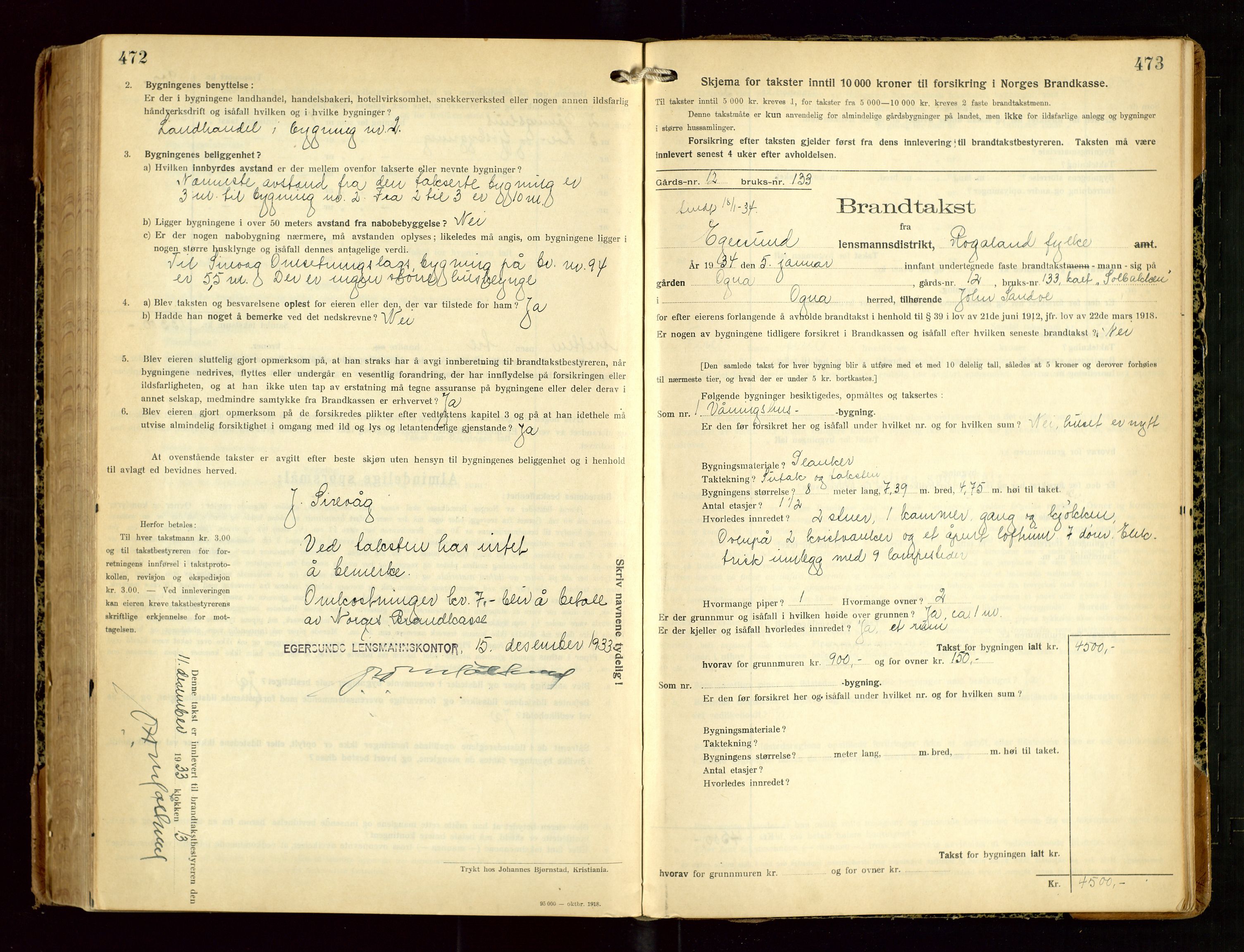 Eigersund lensmannskontor, SAST/A-100171/Gob/L0005: "Brandtakstprotokoll", 1925-1934, p. 472-473