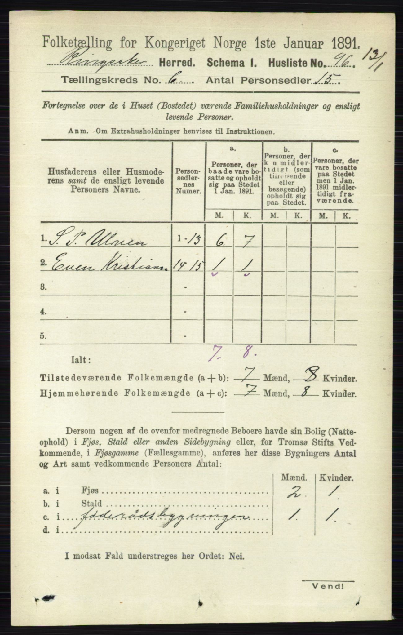 RA, 1891 census for 0412 Ringsaker, 1891, p. 3181