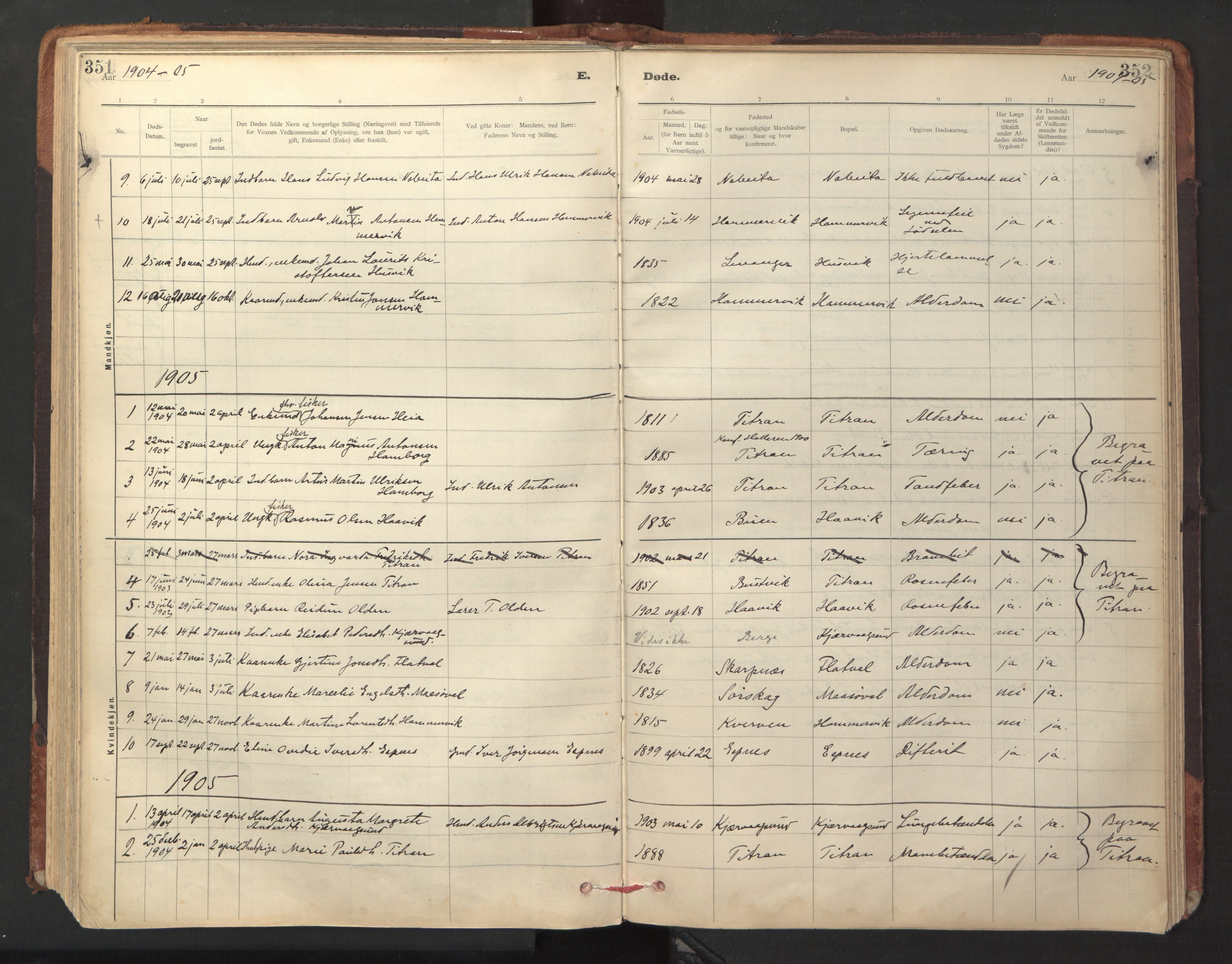 Ministerialprotokoller, klokkerbøker og fødselsregistre - Sør-Trøndelag, SAT/A-1456/641/L0596: Parish register (official) no. 641A02, 1898-1915, p. 351-352