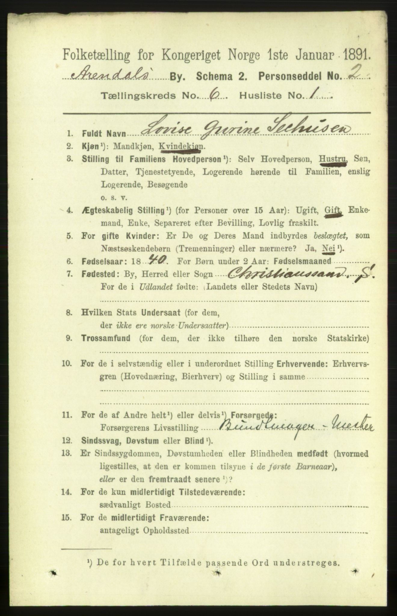 RA, 1891 census for 0903 Arendal, 1891, p. 2106