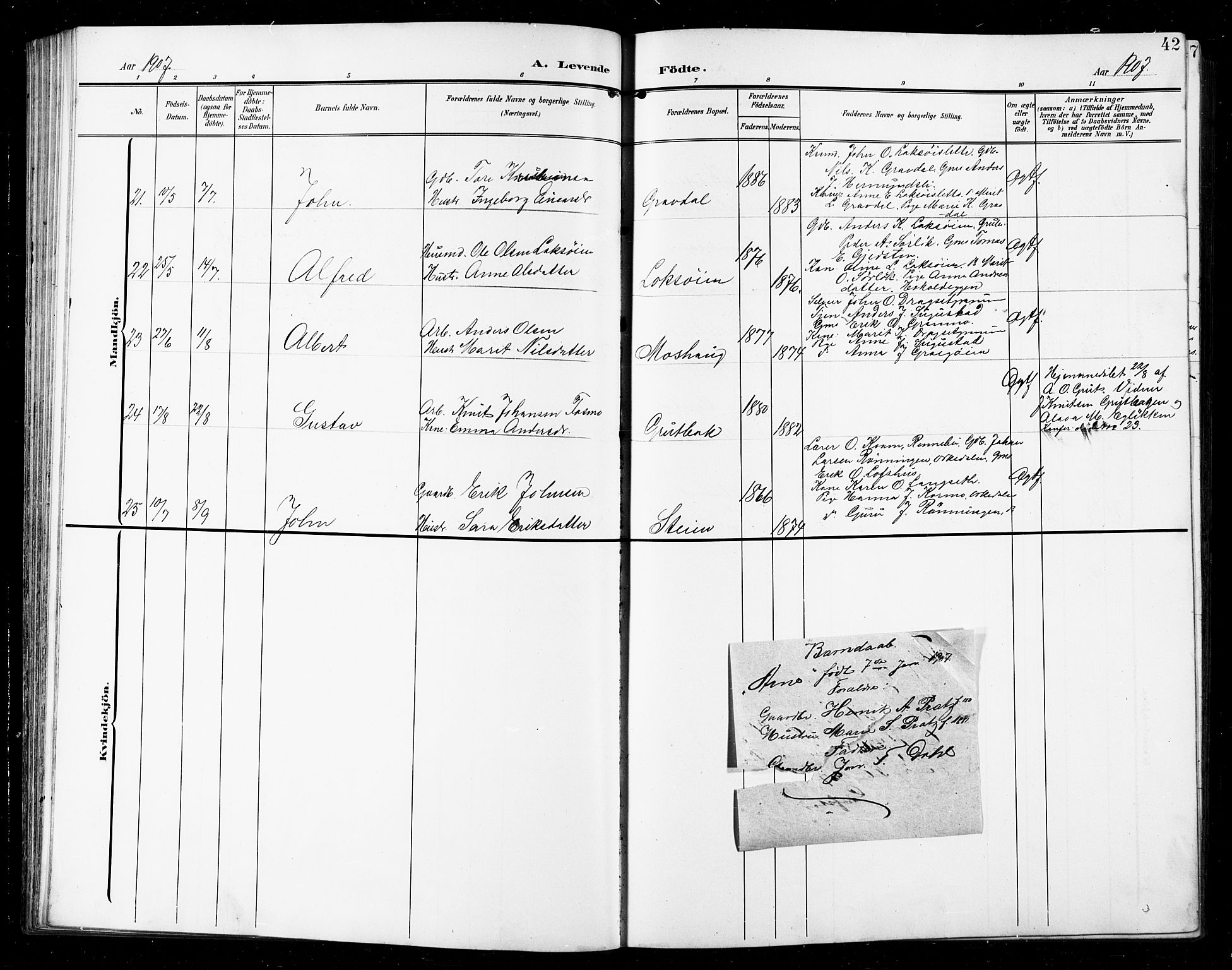 Ministerialprotokoller, klokkerbøker og fødselsregistre - Sør-Trøndelag, SAT/A-1456/672/L0864: Parish register (copy) no. 672C03, 1902-1914, p. 42