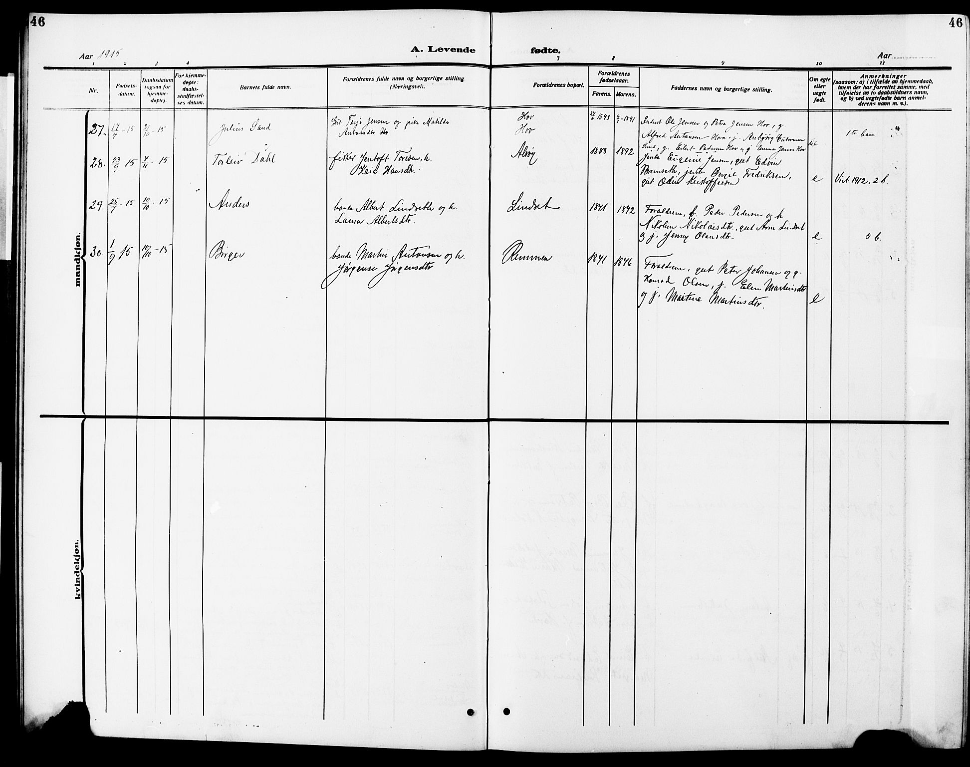 Ministerialprotokoller, klokkerbøker og fødselsregistre - Nordland, AV/SAT-A-1459/838/L0560: Parish register (copy) no. 838C07, 1910-1928, p. 46