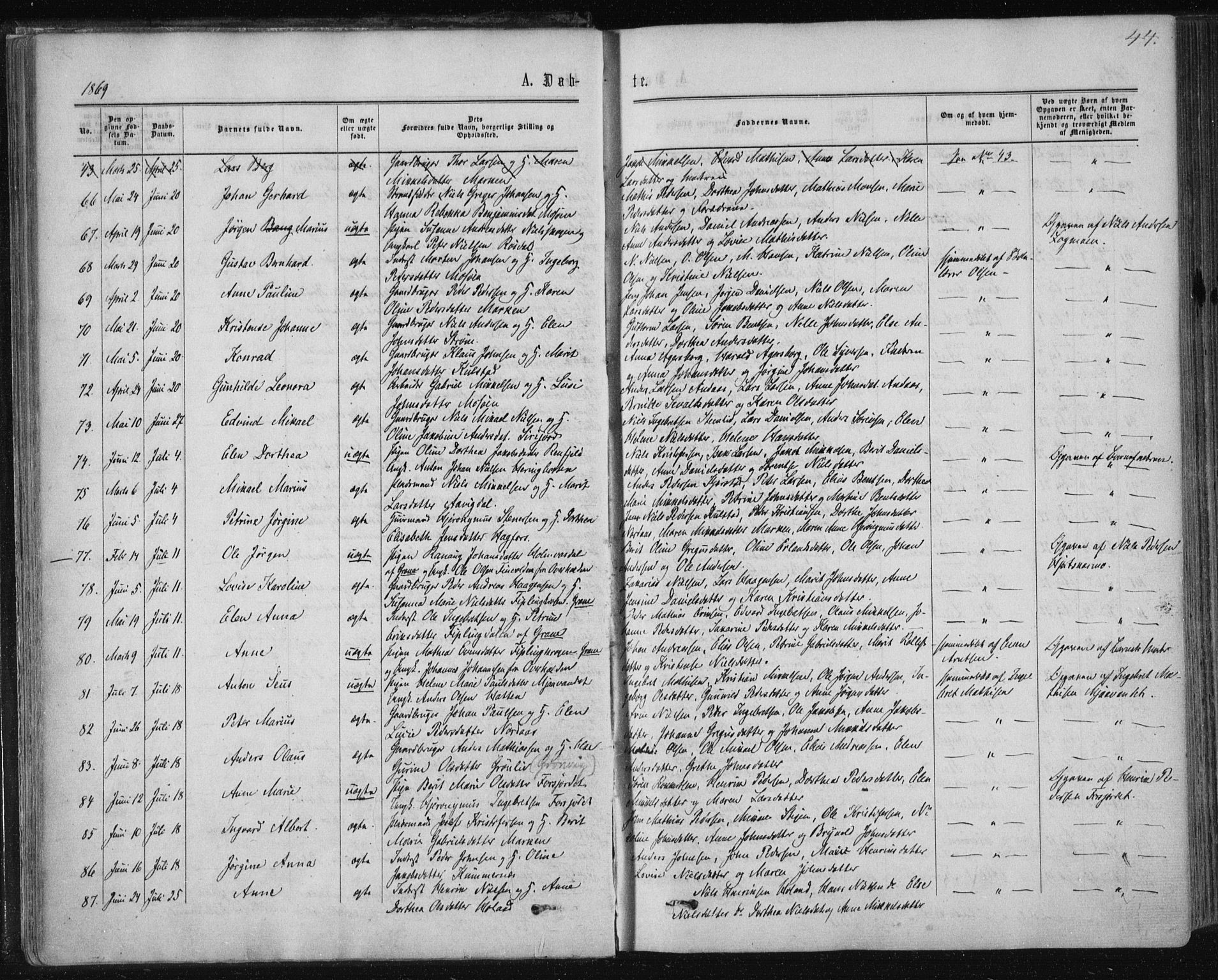 Ministerialprotokoller, klokkerbøker og fødselsregistre - Nordland, SAT/A-1459/820/L0294: Parish register (official) no. 820A15, 1866-1879, p. 44
