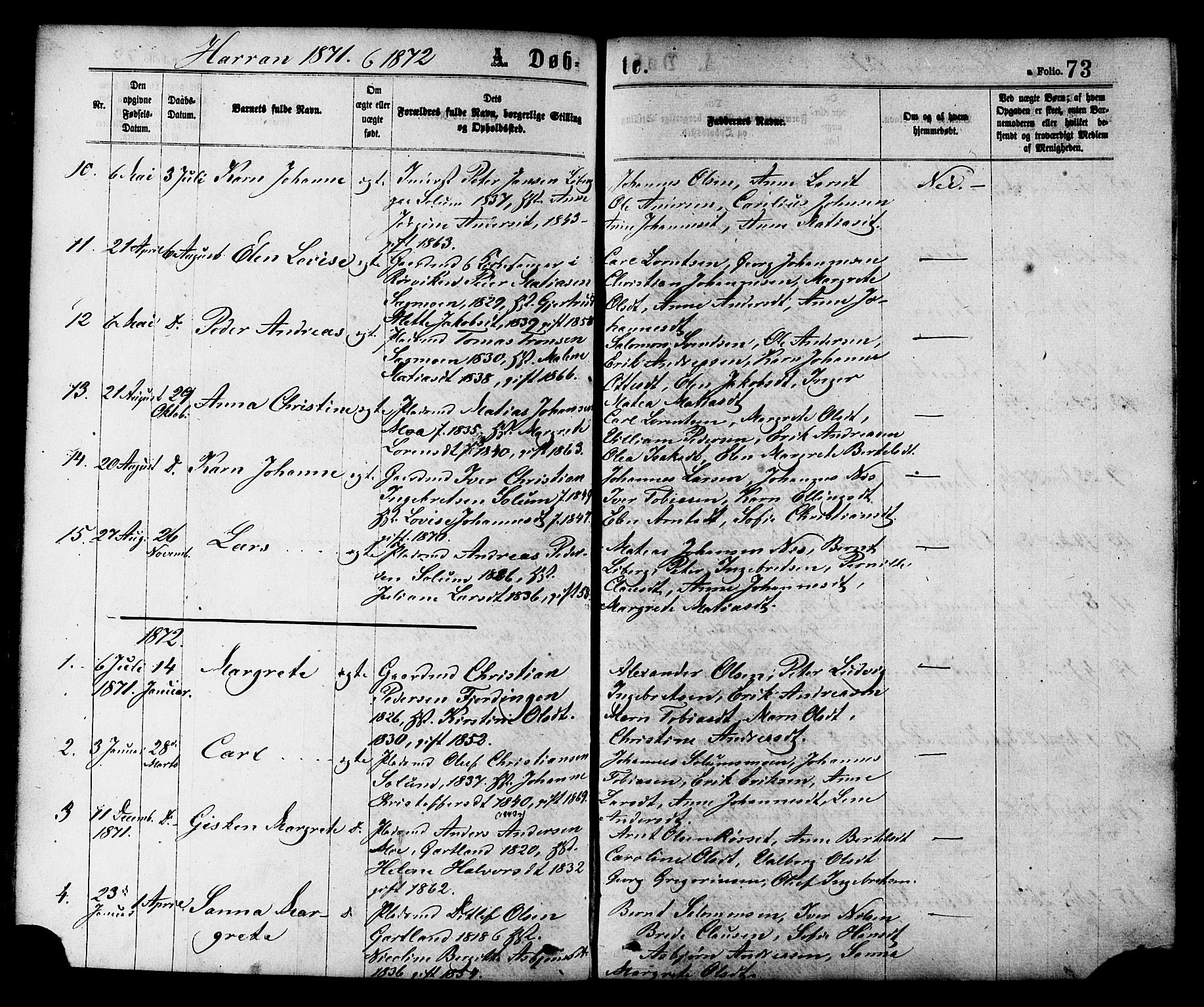 Ministerialprotokoller, klokkerbøker og fødselsregistre - Nord-Trøndelag, SAT/A-1458/758/L0516: Parish register (official) no. 758A03 /3, 1869-1879, p. 73