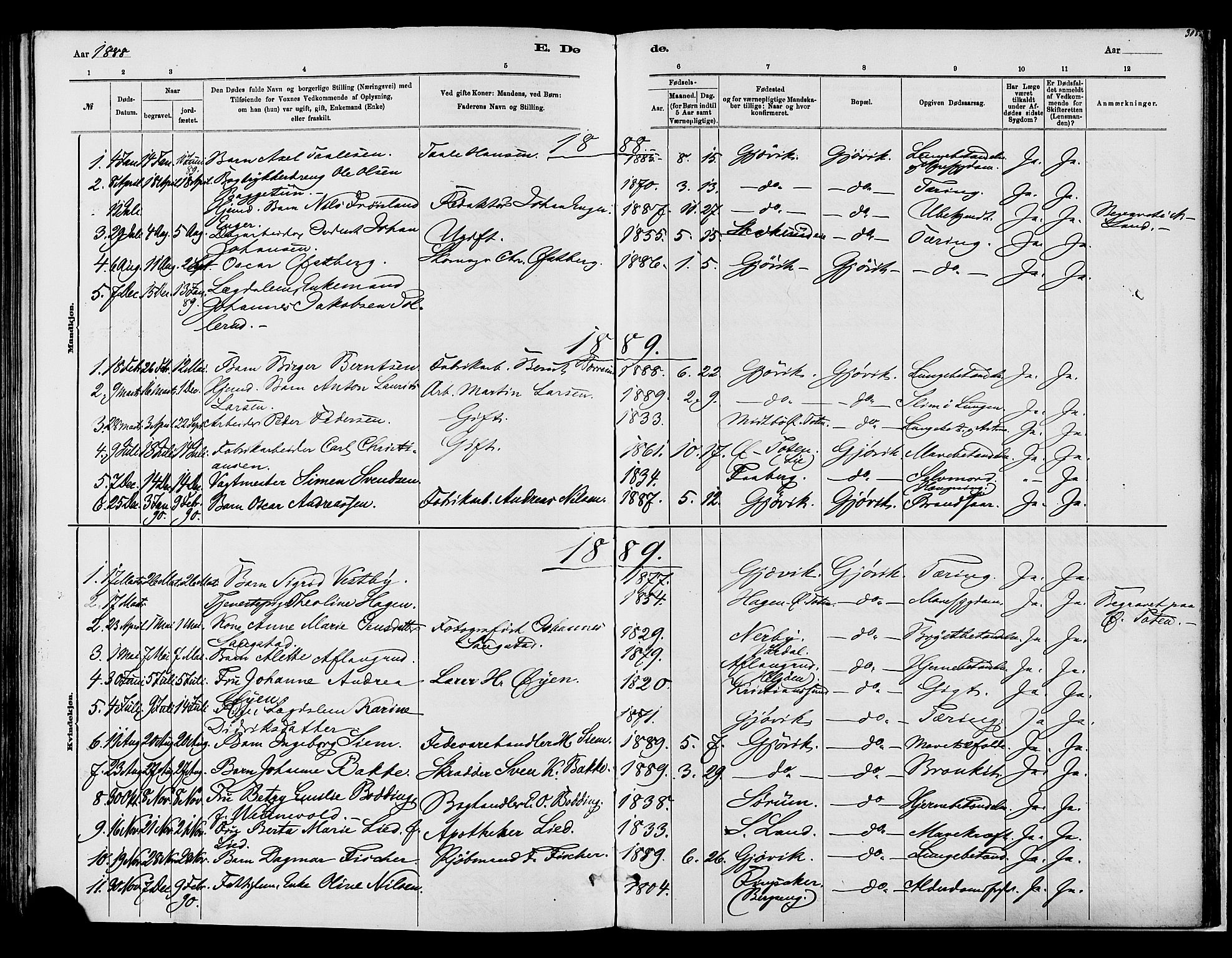 Vardal prestekontor, SAH/PREST-100/H/Ha/Haa/L0008: Parish register (official) no. 8, 1878-1890, p. 308