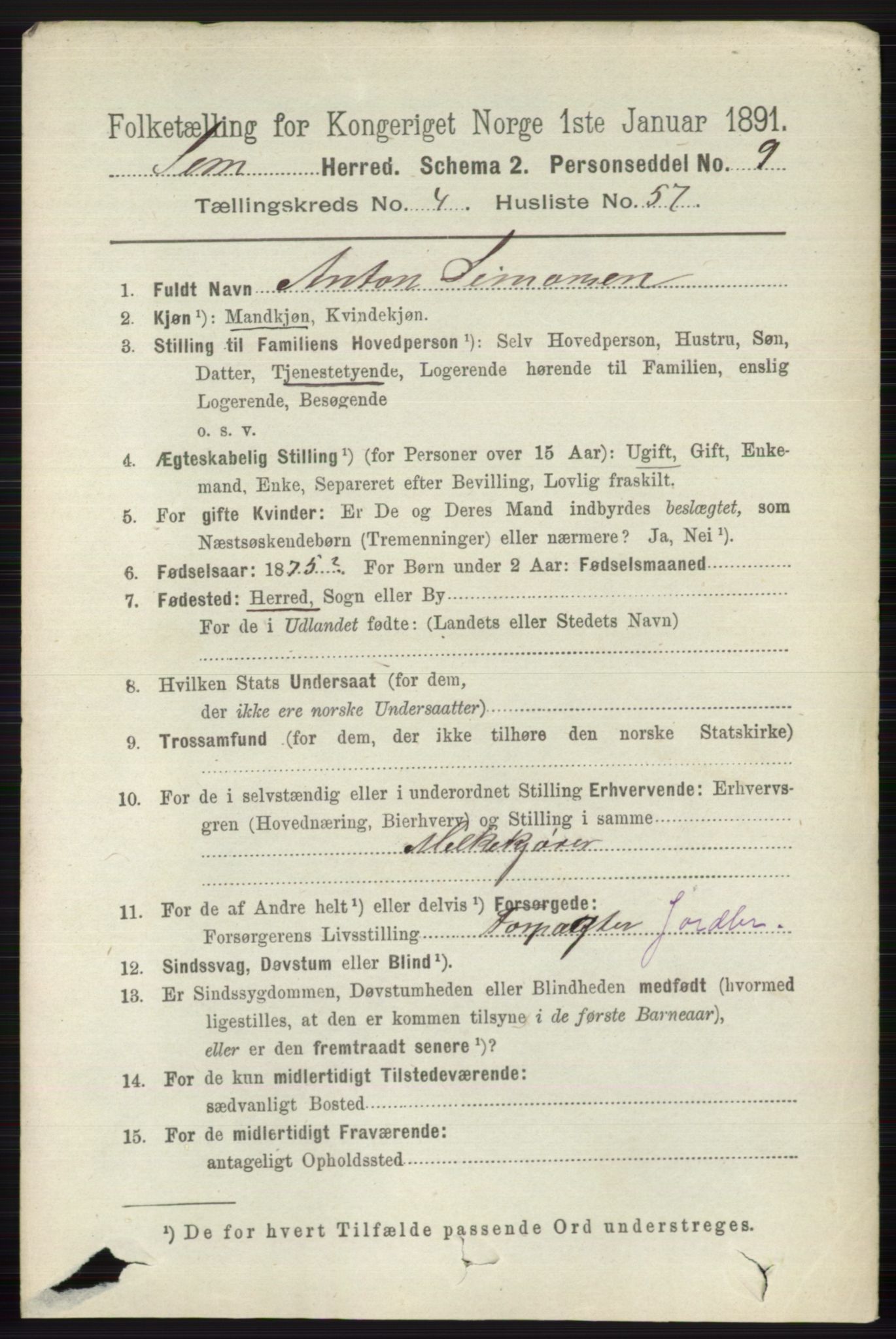 RA, 1891 census for 0721 Sem, 1891, p. 1960