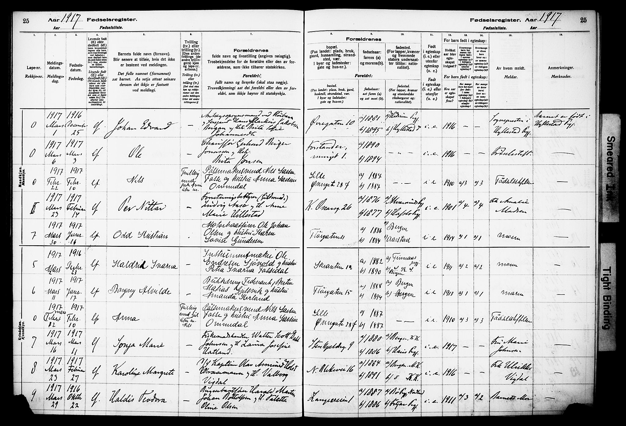 Korskirken sokneprestembete, AV/SAB-A-76101/I/Id/L00A1: Birth register no. A 1, 1916-1929, p. 25