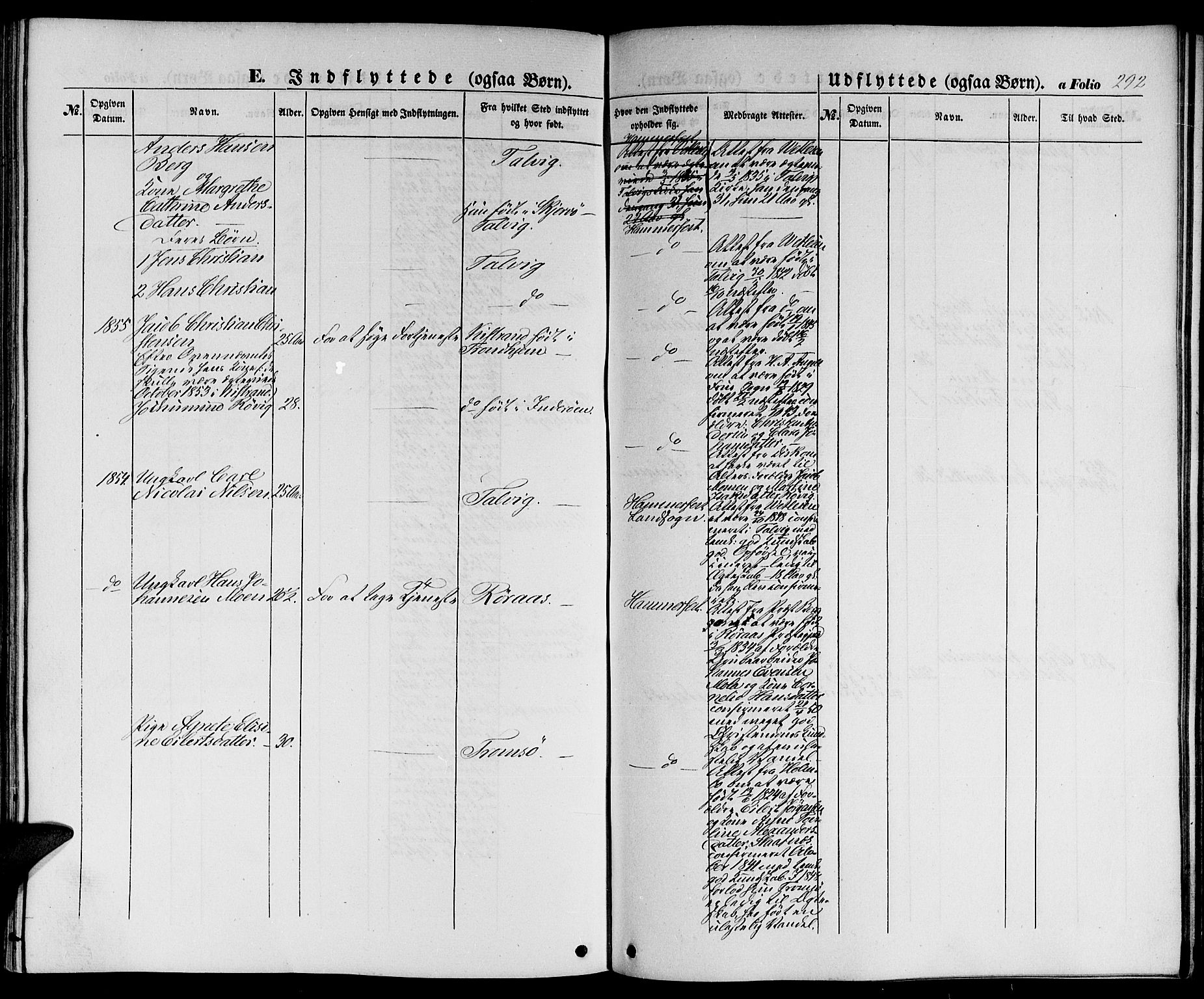 Hammerfest sokneprestkontor, SATØ/S-1347/H/Hb/L0002.klokk: Parish register (copy) no. 2, 1851-1861, p. 292