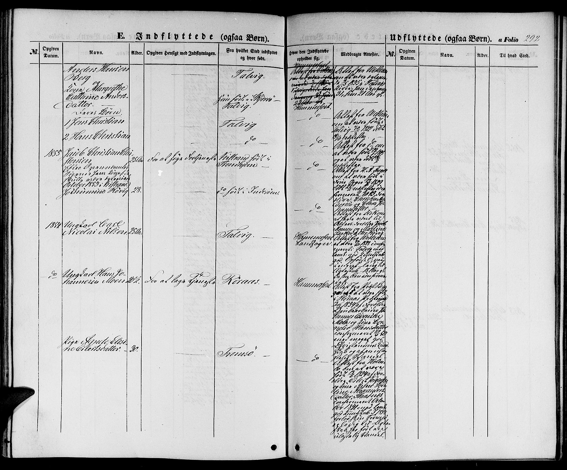 Hammerfest sokneprestkontor, AV/SATØ-S-1347/H/Hb/L0002.klokk: Parish register (copy) no. 2, 1851-1861, p. 292