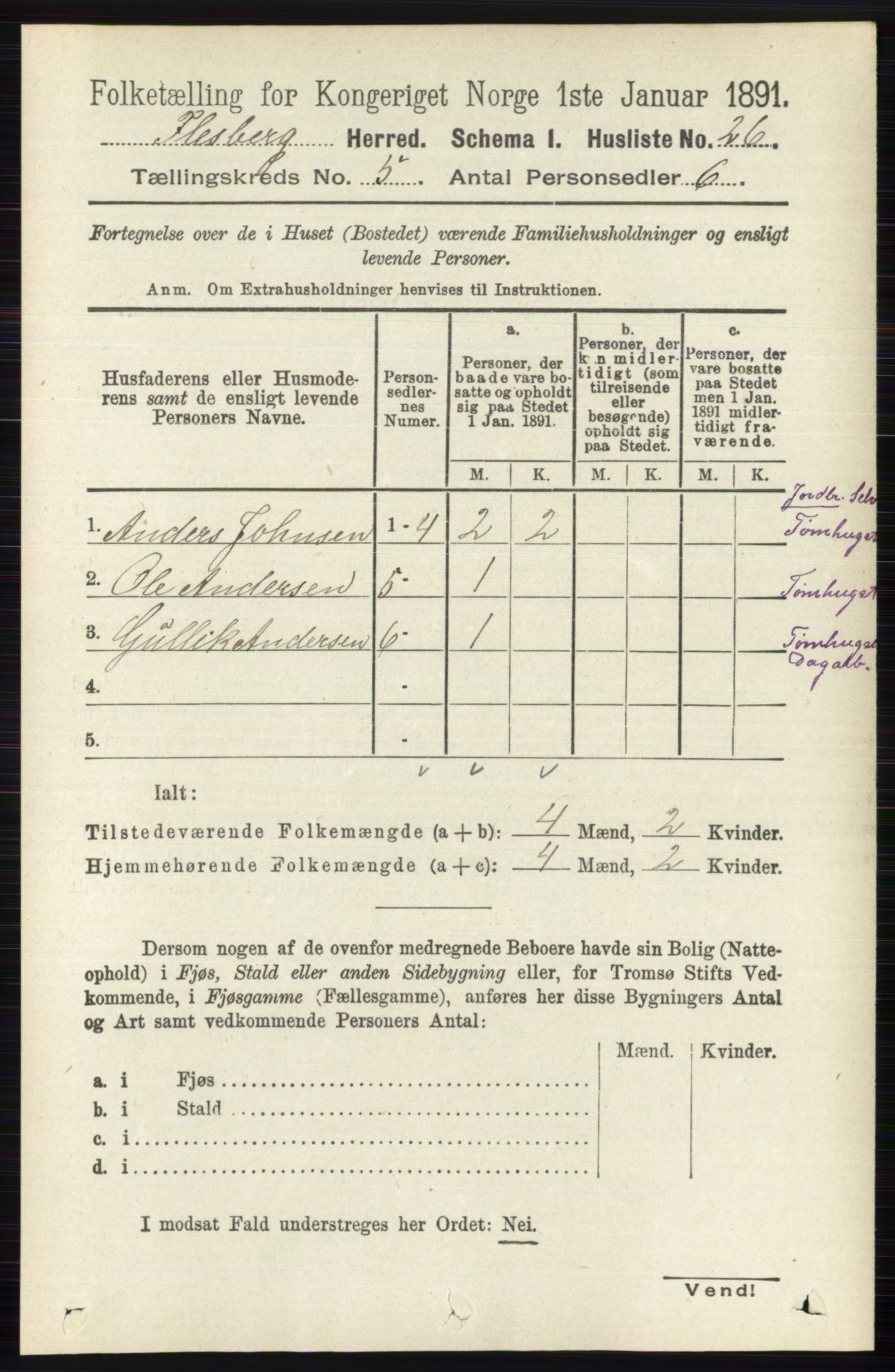 RA, 1891 census for 0631 Flesberg, 1891, p. 713