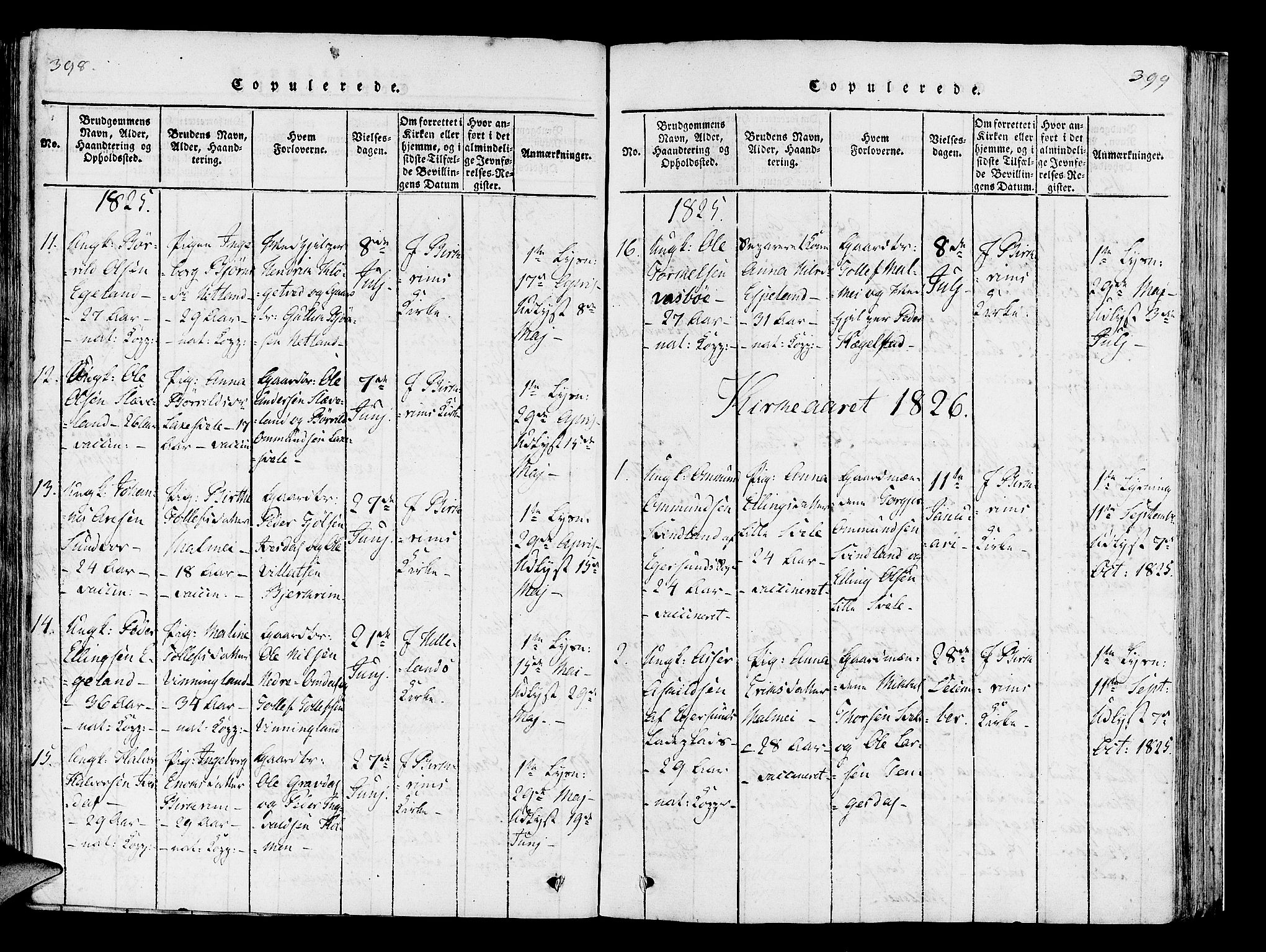 Helleland sokneprestkontor, AV/SAST-A-101810: Parish register (official) no. A 5, 1815-1834, p. 398-399