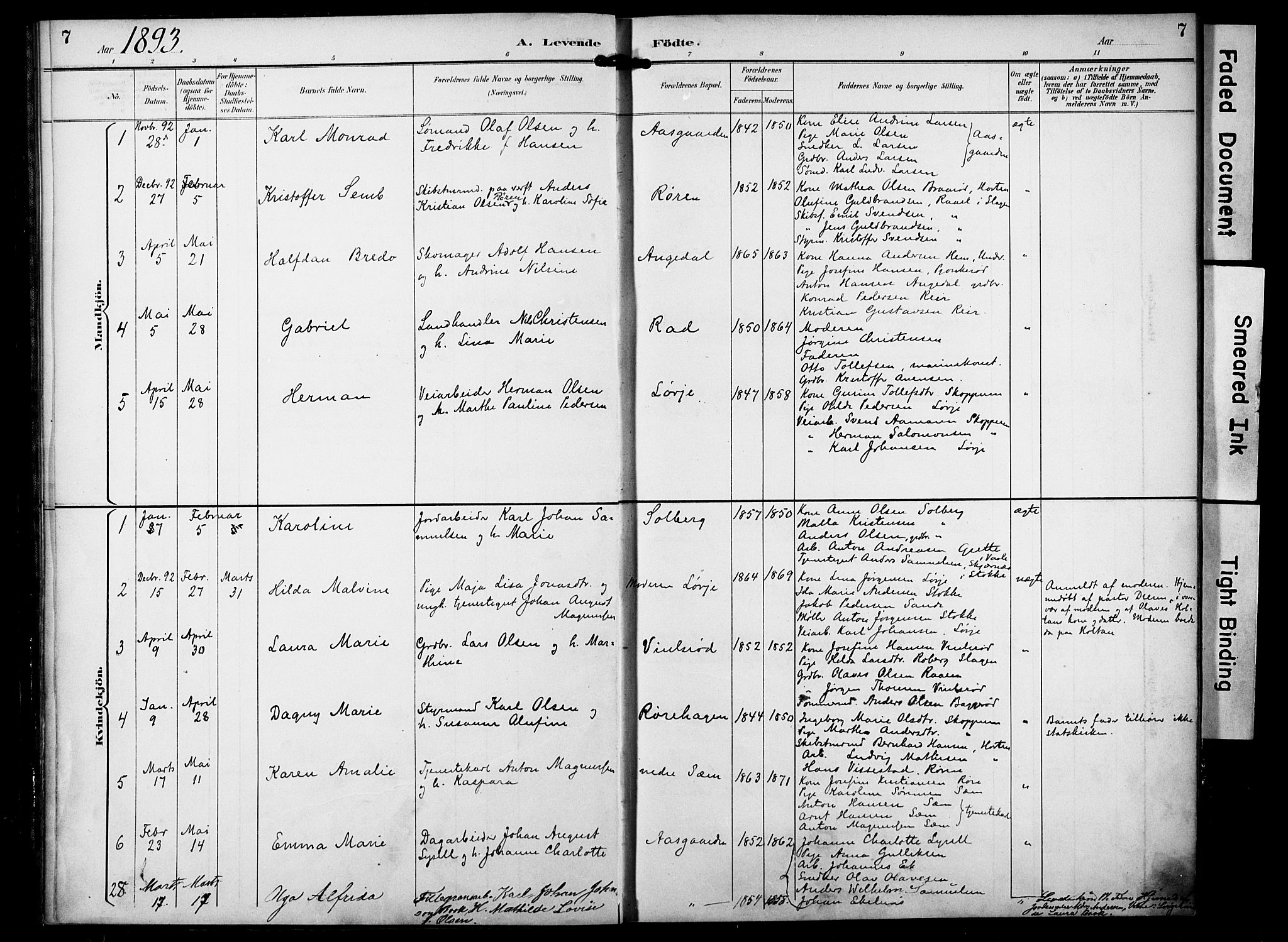 Borre kirkebøker, AV/SAKO-A-338/F/Fa/L0010: Parish register (official) no. I 10, 1892-1896, p. 7