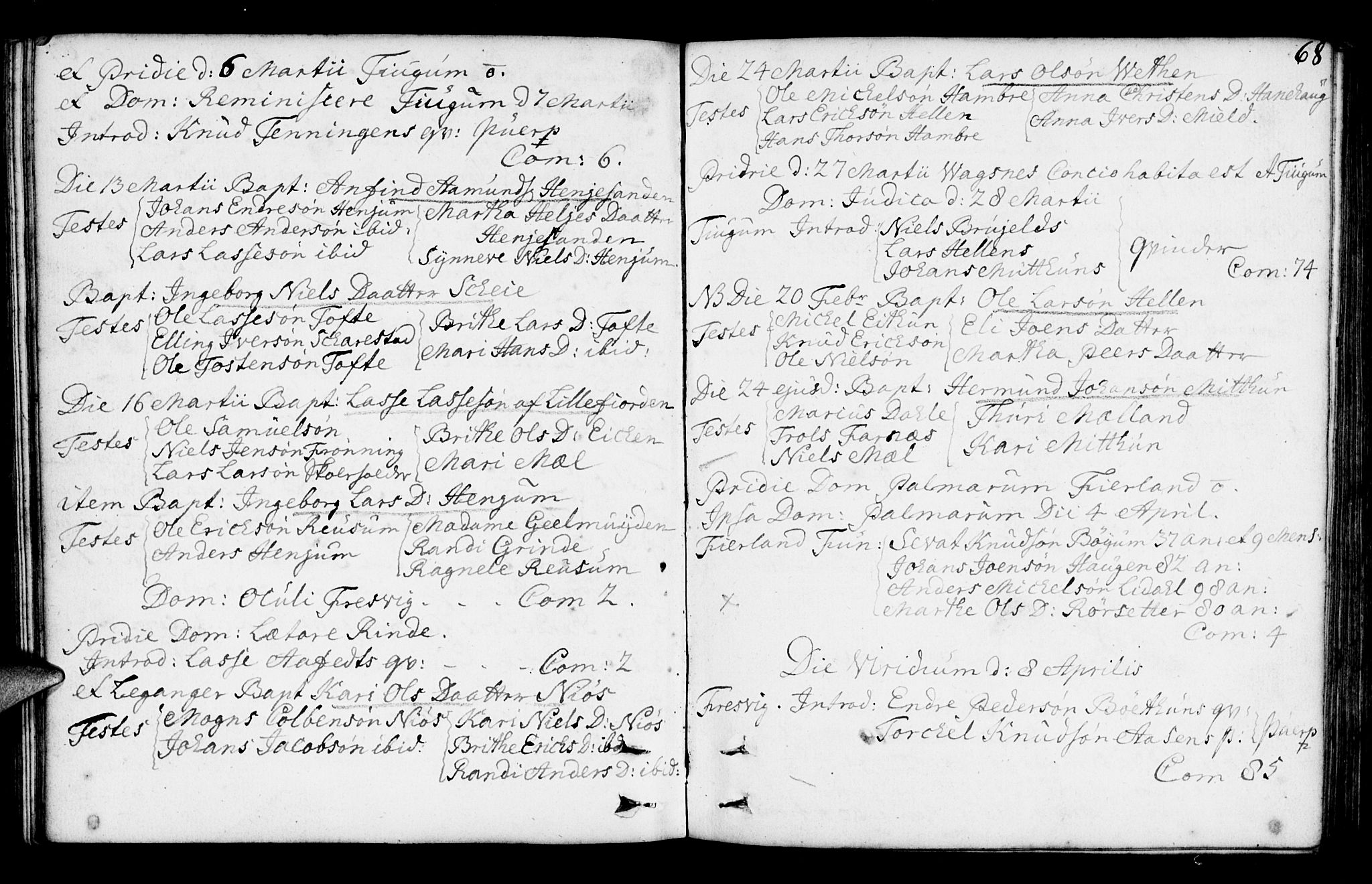 Leikanger sokneprestembete, AV/SAB-A-81001/H/Haa/Haaa/L0003: Parish register (official) no. A 3, 1756-1770, p. 68