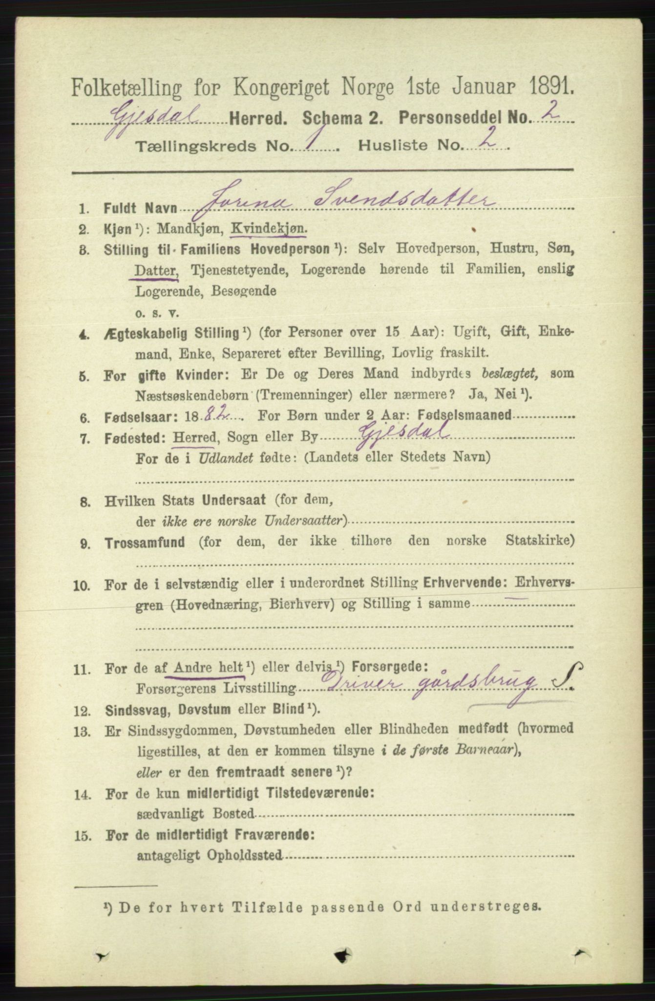 RA, 1891 census for 1122 Gjesdal, 1891, p. 66