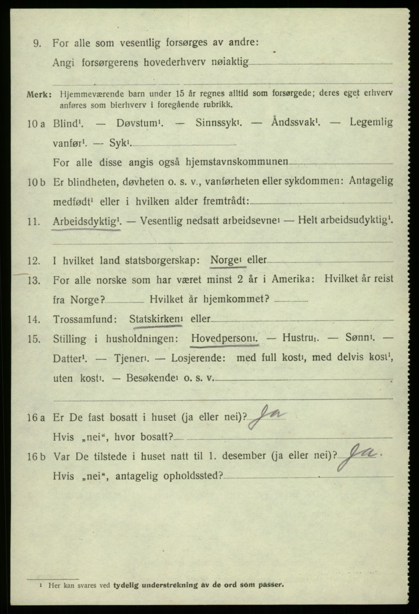 SAB, 1920 census for Eidfjord, 1920, p. 1009