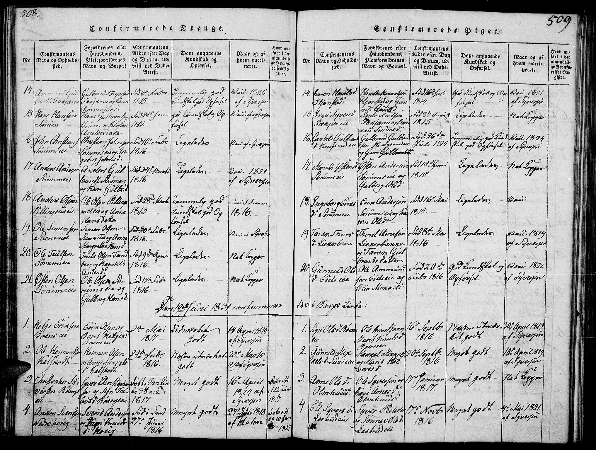 Sør-Aurdal prestekontor, SAH/PREST-128/H/Ha/Hab/L0002: Parish register (copy) no. 2, 1826-1840, p. 508-509