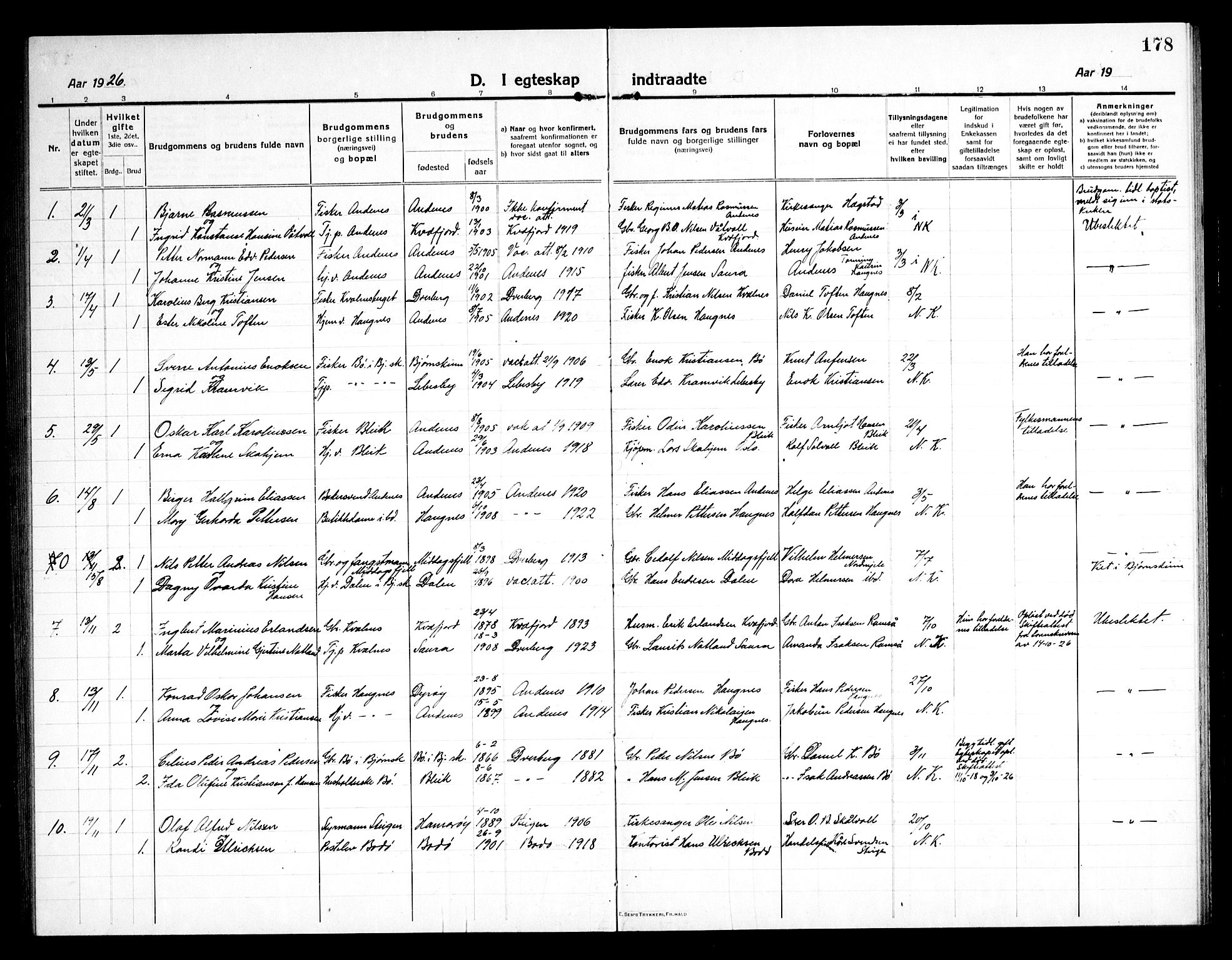 Ministerialprotokoller, klokkerbøker og fødselsregistre - Nordland, AV/SAT-A-1459/897/L1415: Parish register (copy) no. 897C05, 1916-1945, p. 178