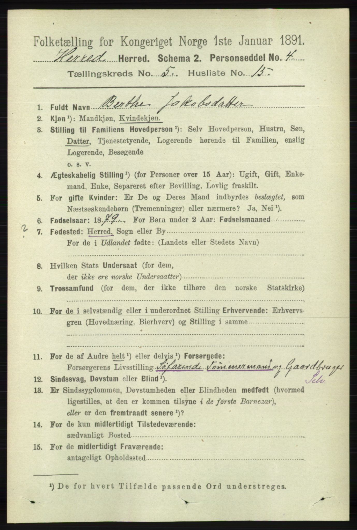 RA, 1891 census for 1039 Herad, 1891, p. 1894