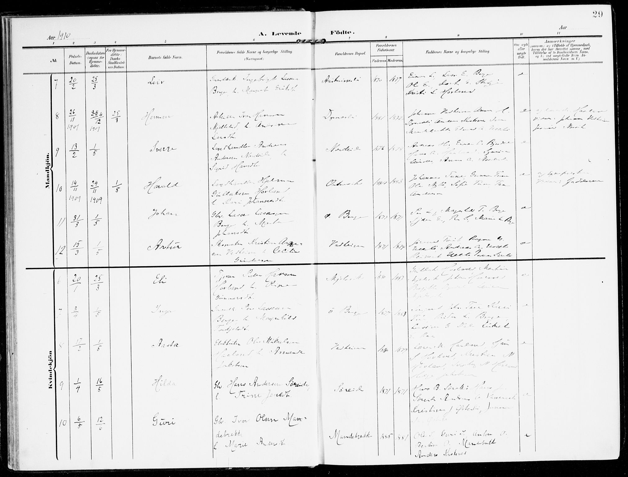 Lavik sokneprestembete, AV/SAB-A-80901: Parish register (official) no. C 2, 1904-1921, p. 29