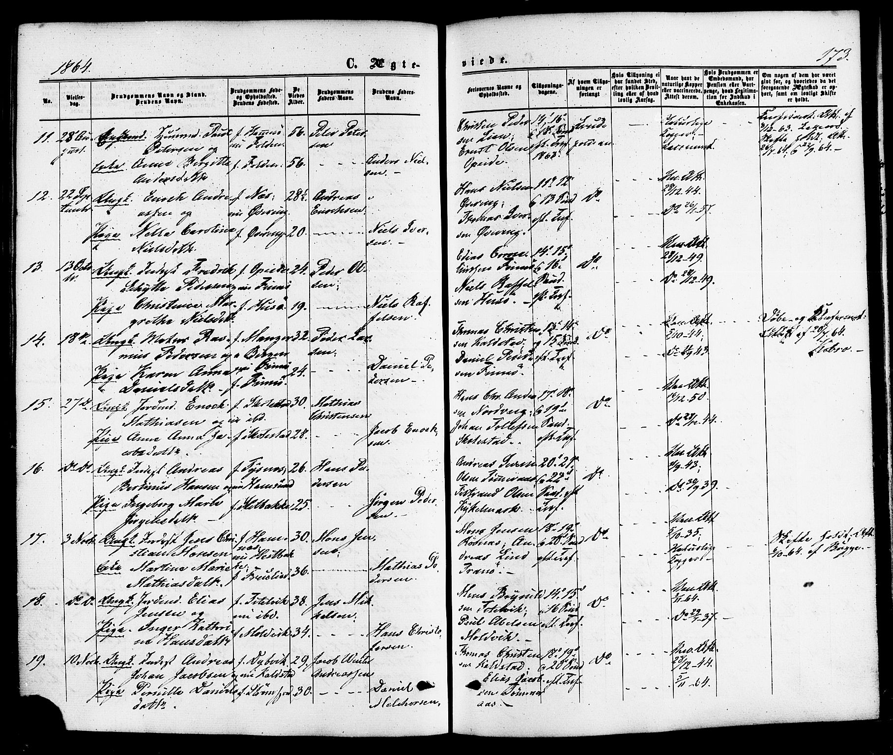 Ministerialprotokoller, klokkerbøker og fødselsregistre - Nordland, SAT/A-1459/859/L0845: Parish register (official) no. 859A05, 1863-1877, p. 173