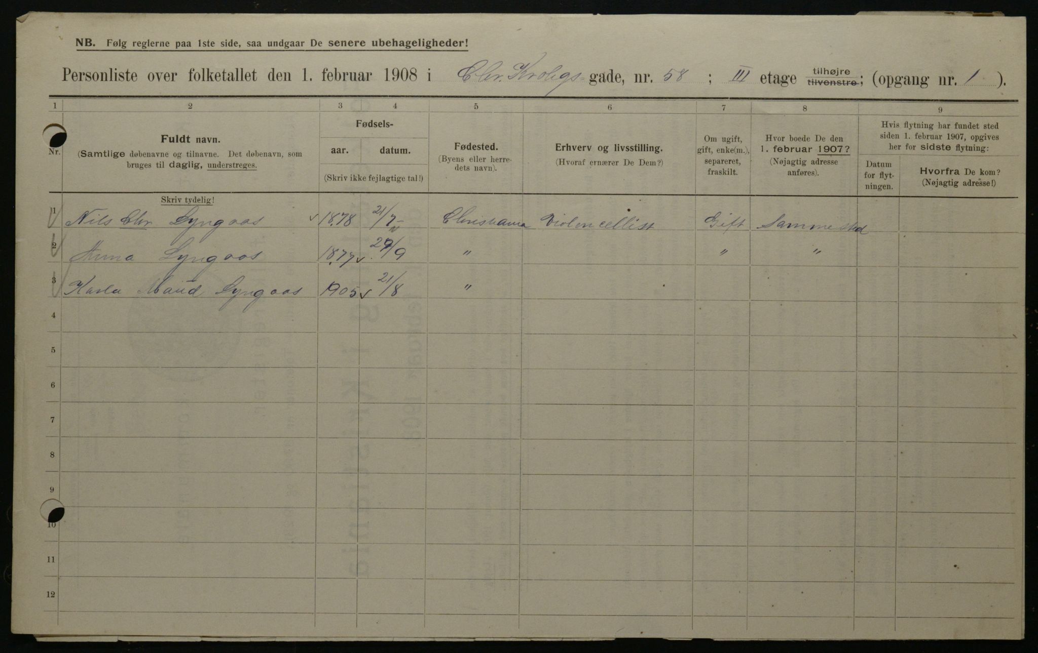 OBA, Municipal Census 1908 for Kristiania, 1908, p. 11602