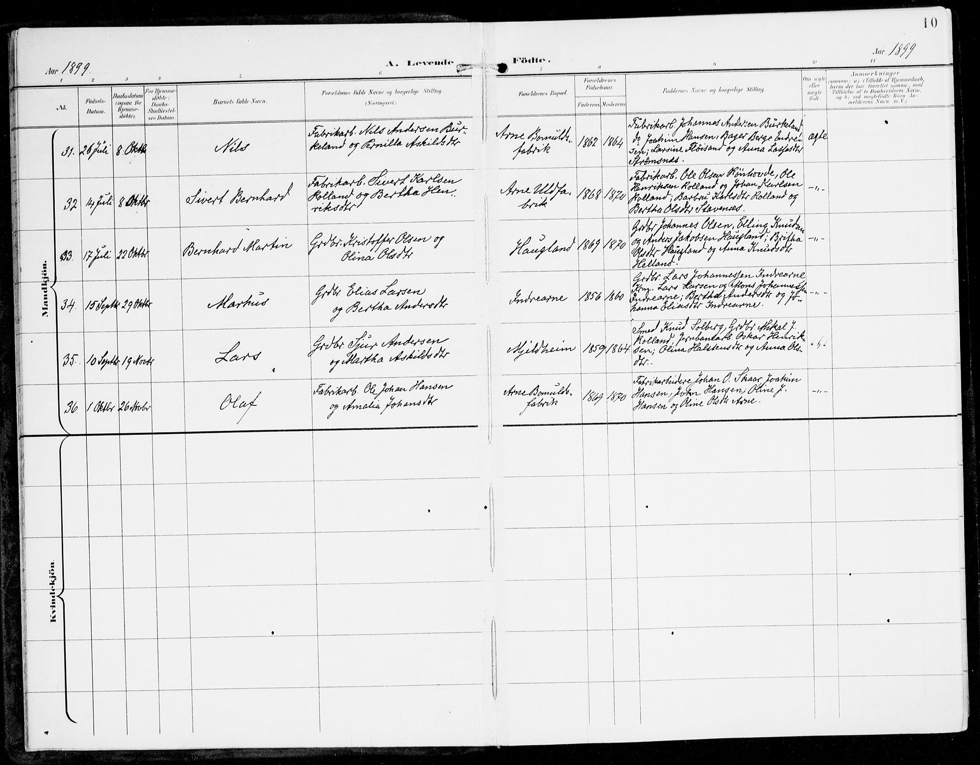 Haus sokneprestembete, AV/SAB-A-75601/H/Haa: Parish register (official) no. D 2, 1899-1912, p. 10