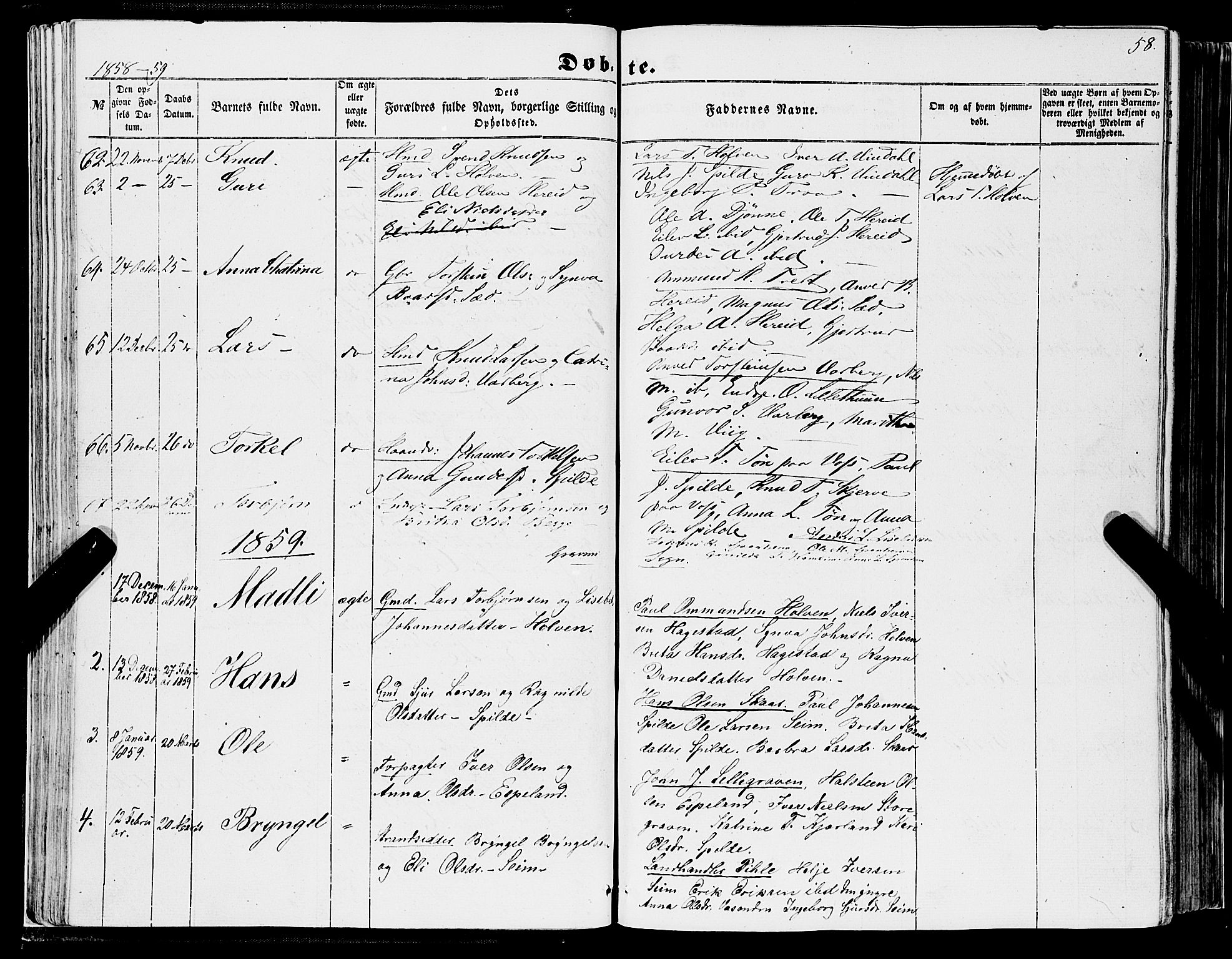 Ulvik sokneprestembete, SAB/A-78801/H/Haa: Parish register (official) no. A 13, 1853-1863, p. 58