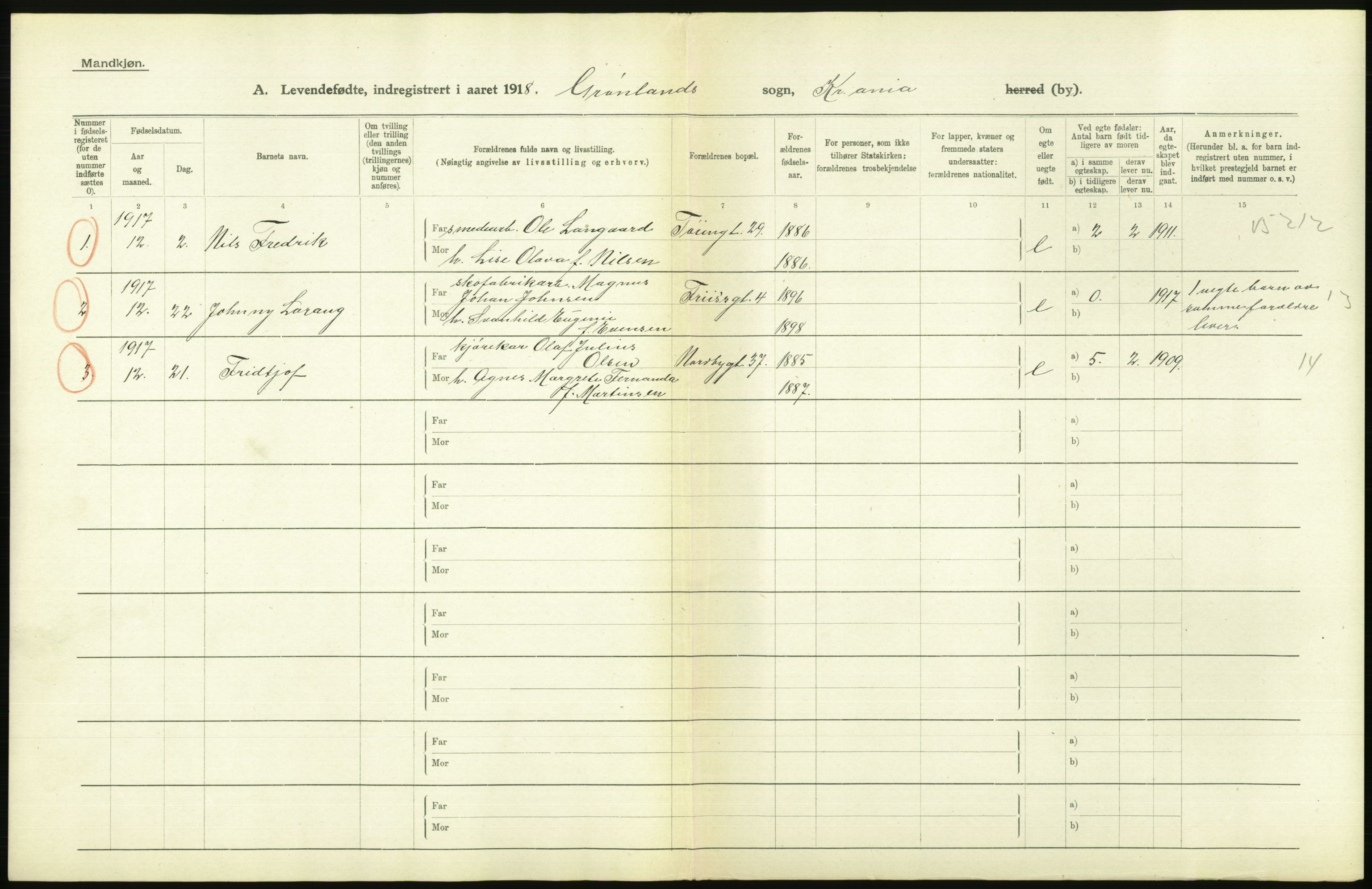 Statistisk sentralbyrå, Sosiodemografiske emner, Befolkning, RA/S-2228/D/Df/Dfb/Dfbh/L0008: Kristiania: Levendefødte menn og kvinner., 1918, p. 748