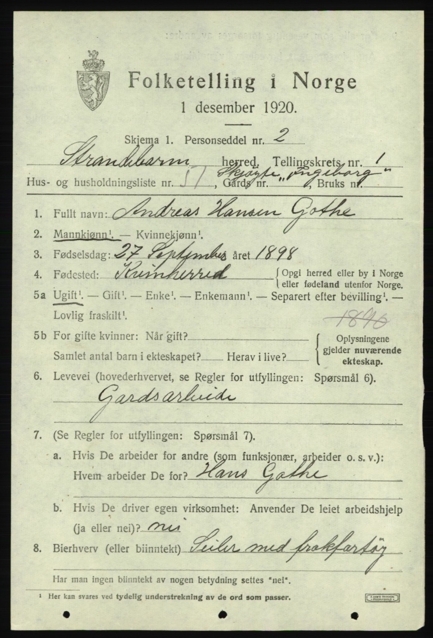 SAB, 1920 census for Strandebarm, 1920, p. 1870