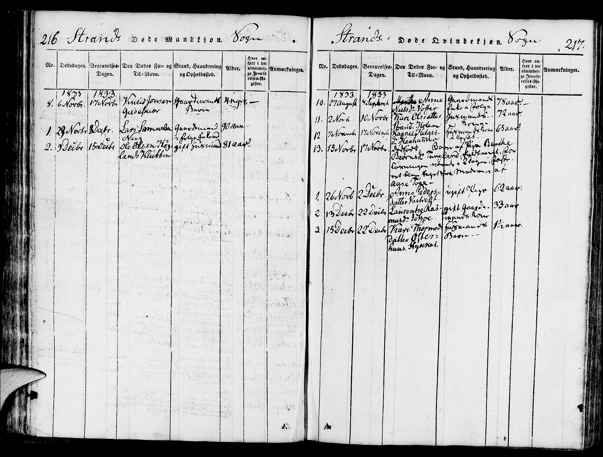 Strand sokneprestkontor, SAST/A-101828/H/Ha/Haa/L0004: Parish register (official) no. A 4 /1, 1816-1833, p. 216-217