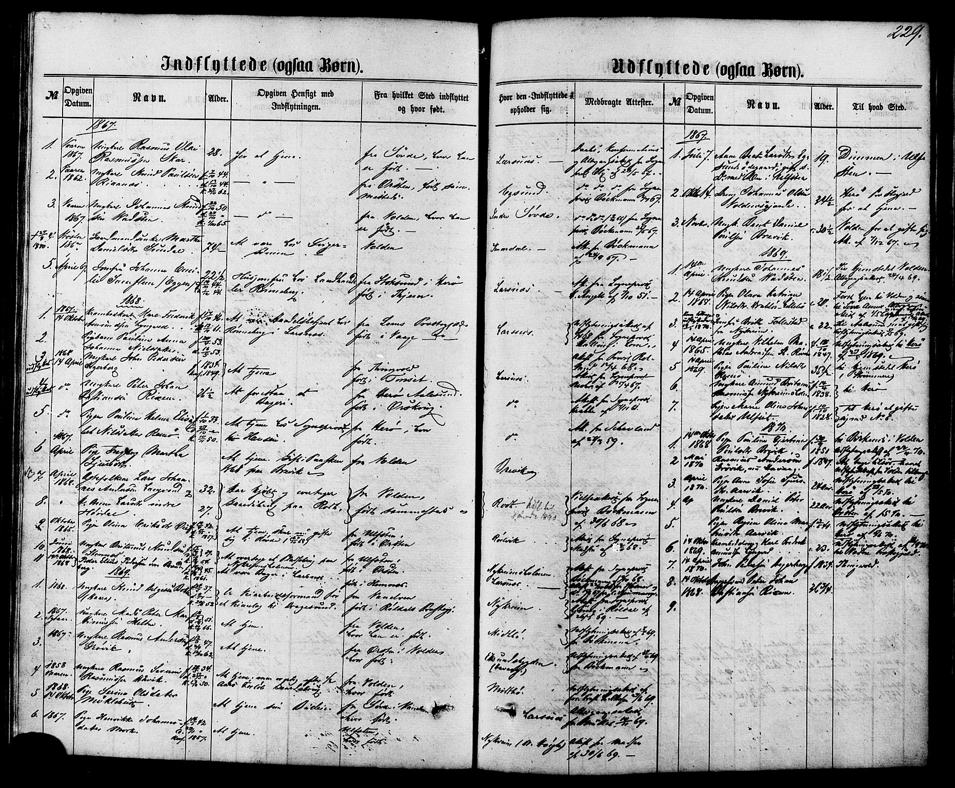 Ministerialprotokoller, klokkerbøker og fødselsregistre - Møre og Romsdal, SAT/A-1454/504/L0055: Parish register (official) no. 504A02, 1861-1884, p. 229