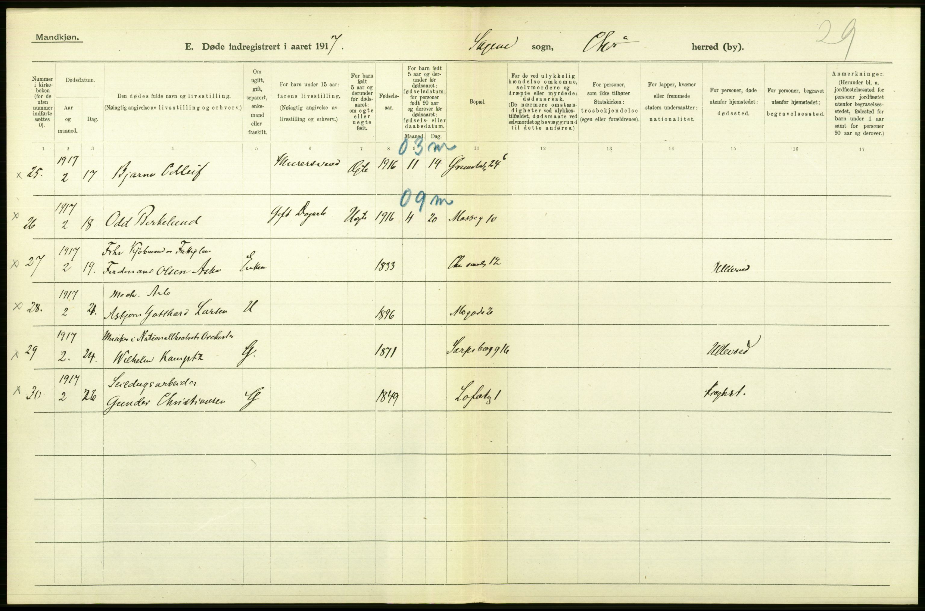 Statistisk sentralbyrå, Sosiodemografiske emner, Befolkning, AV/RA-S-2228/D/Df/Dfb/Dfbg/L0010: Kristiania: Døde, 1917, p. 574