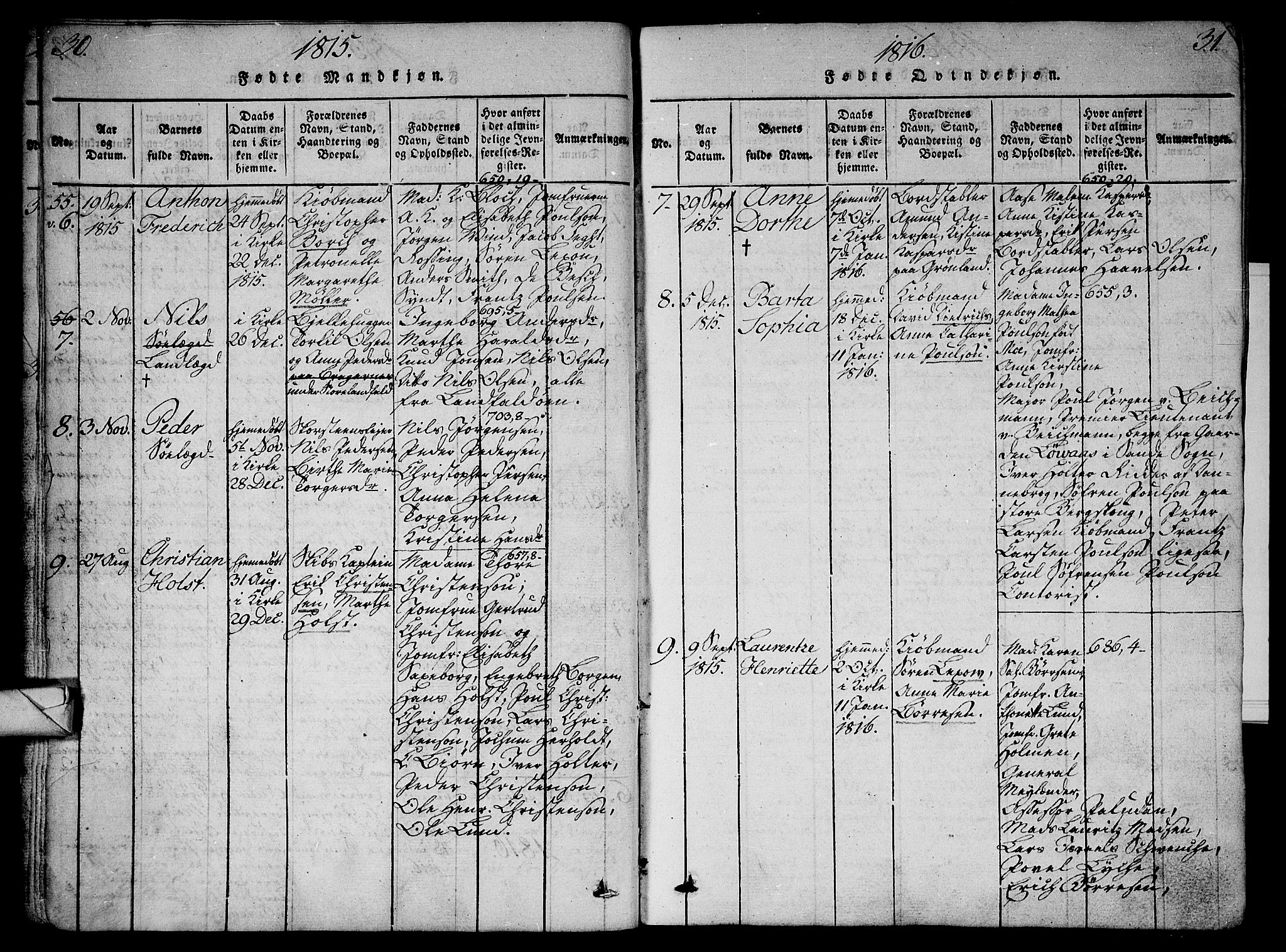 Bragernes kirkebøker, AV/SAKO-A-6/G/Ga/L0001: Parish register (copy) no. 1, 1815-1829, p. 30-31