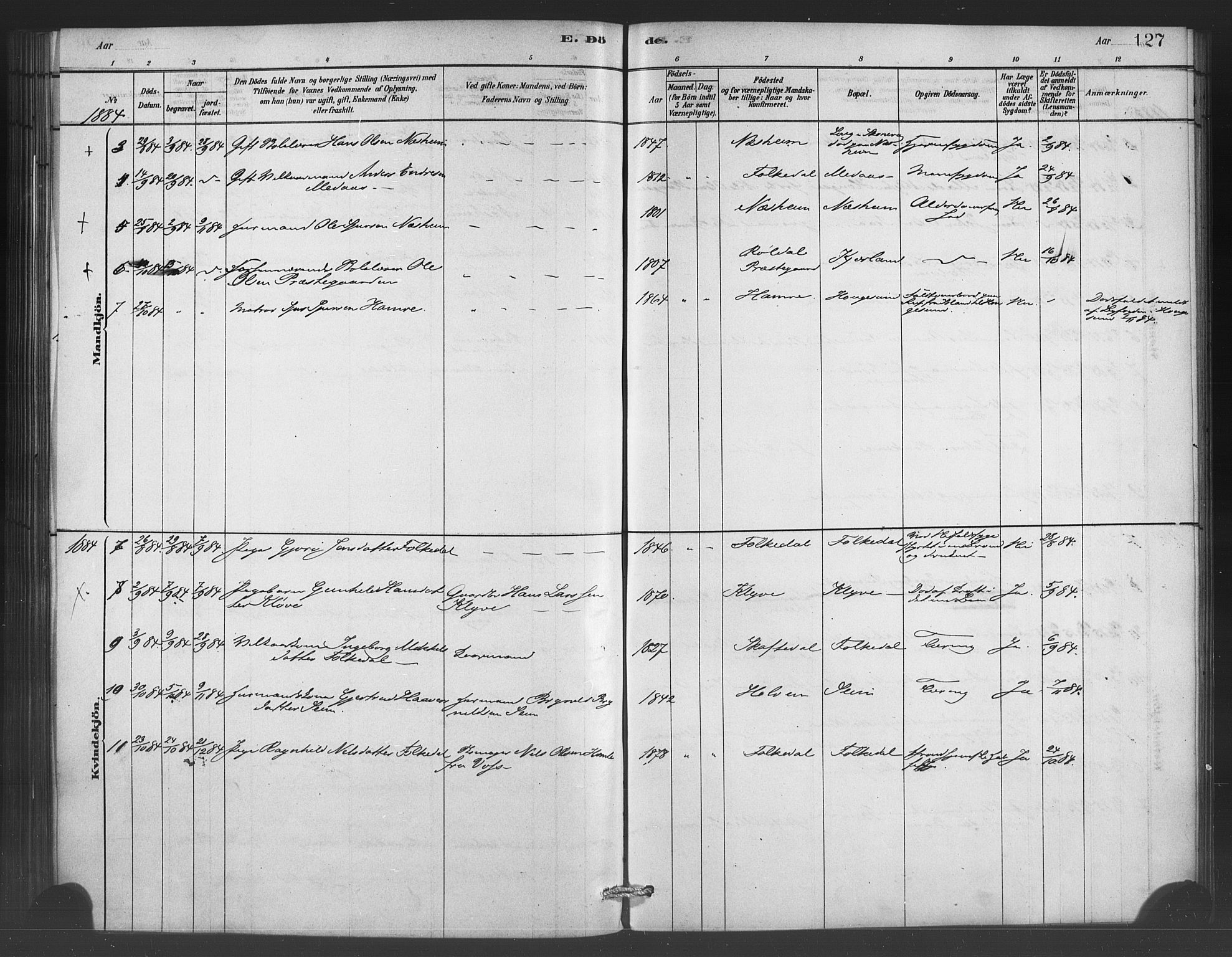 Ulvik sokneprestembete, SAB/A-78801/H/Haa: Parish register (official) no. C 1, 1878-1903, p. 127