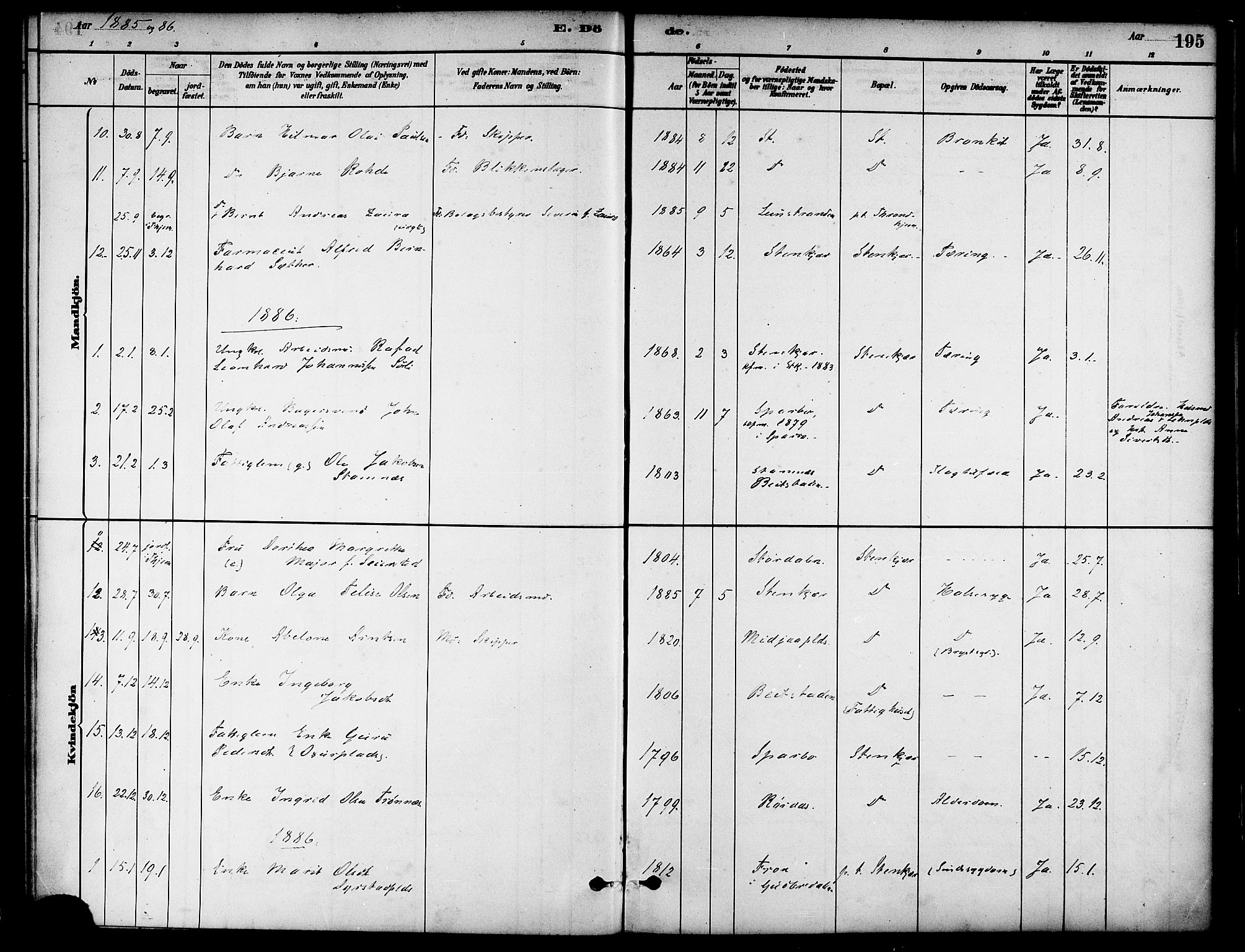Ministerialprotokoller, klokkerbøker og fødselsregistre - Nord-Trøndelag, SAT/A-1458/739/L0371: Parish register (official) no. 739A03, 1881-1895, p. 195