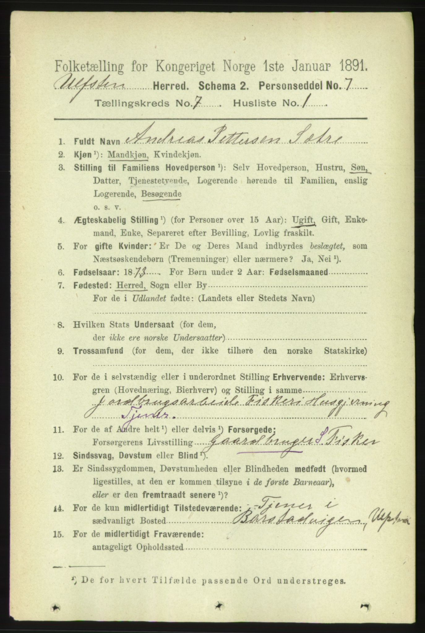 RA, 1891 census for 1516 Ulstein, 1891, p. 2190