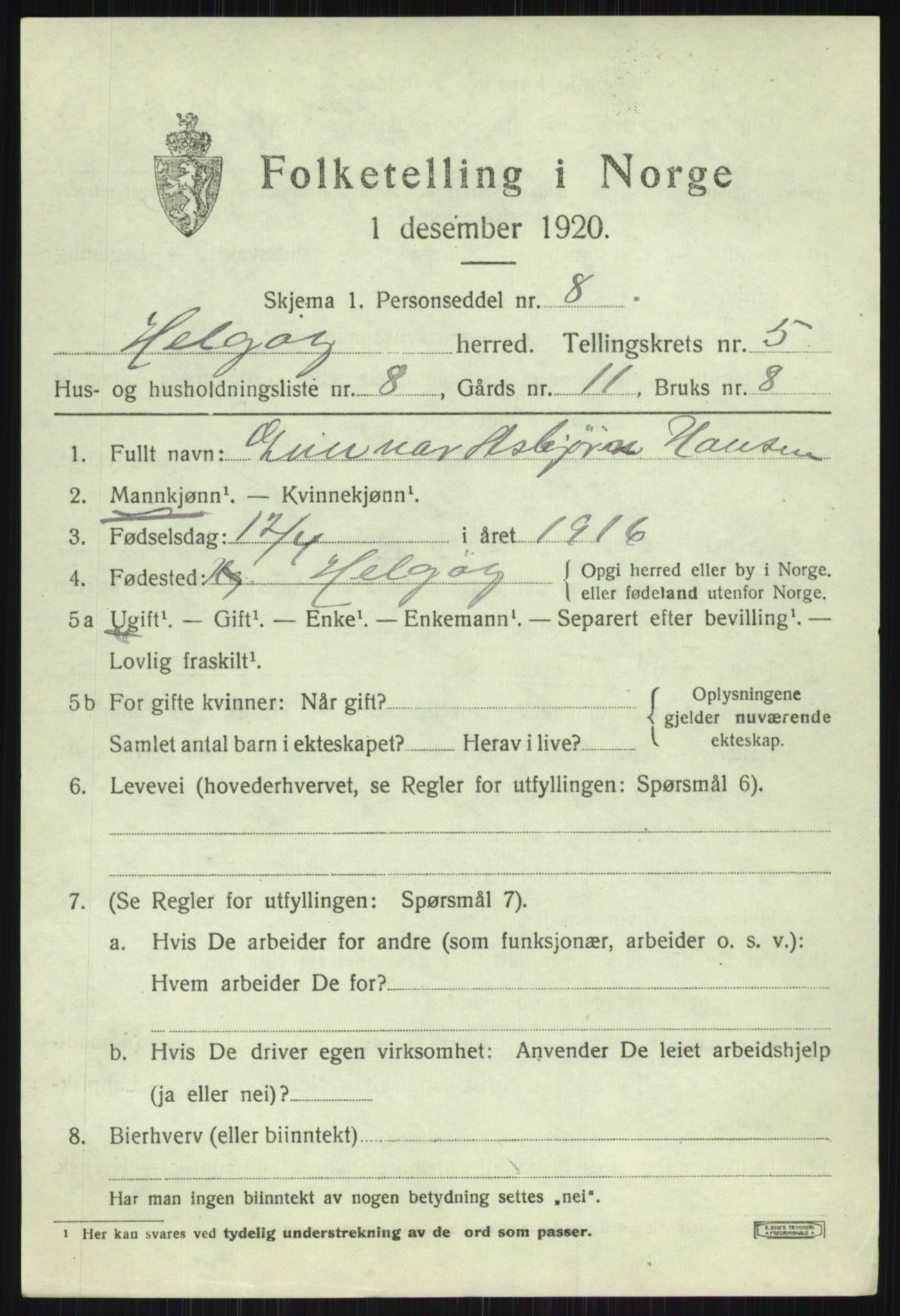 SATØ, 1920 census for Helgøy, 1920, p. 2047