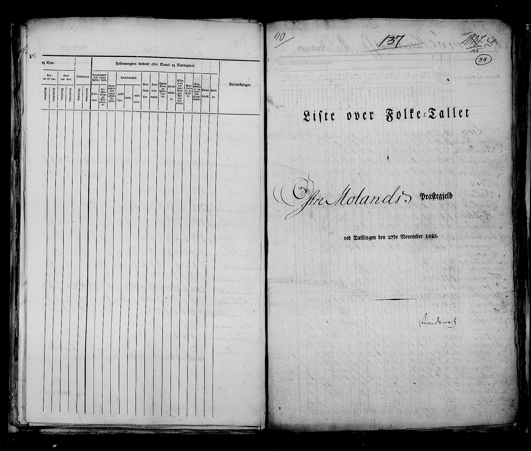 RA, Census 1825, vol. 10: Nedenes og Råbyggelaget amt, 1825, p. 39