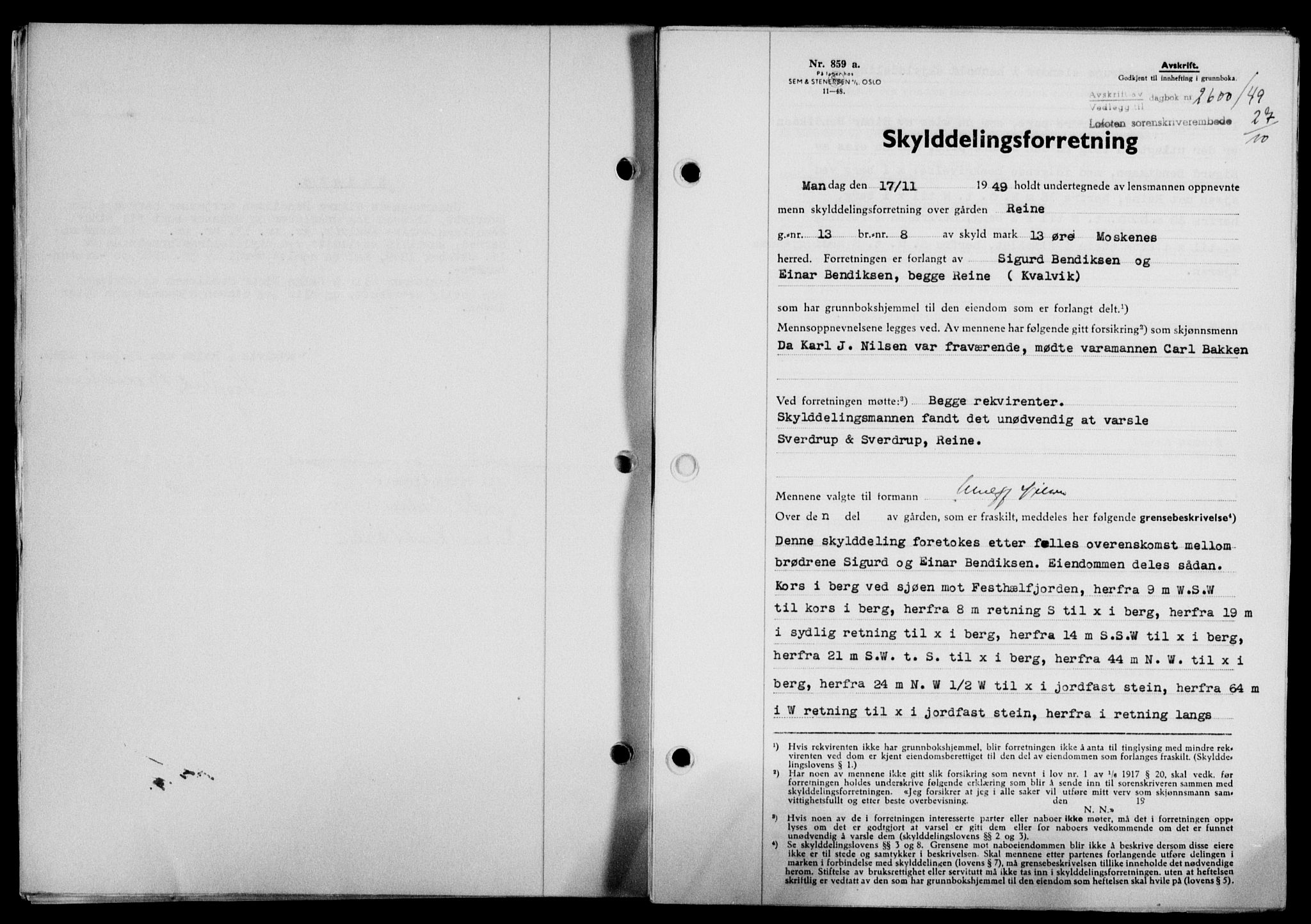 Lofoten sorenskriveri, SAT/A-0017/1/2/2C/L0022a: Mortgage book no. 22a, 1949-1950, Diary no: : 2600/1949