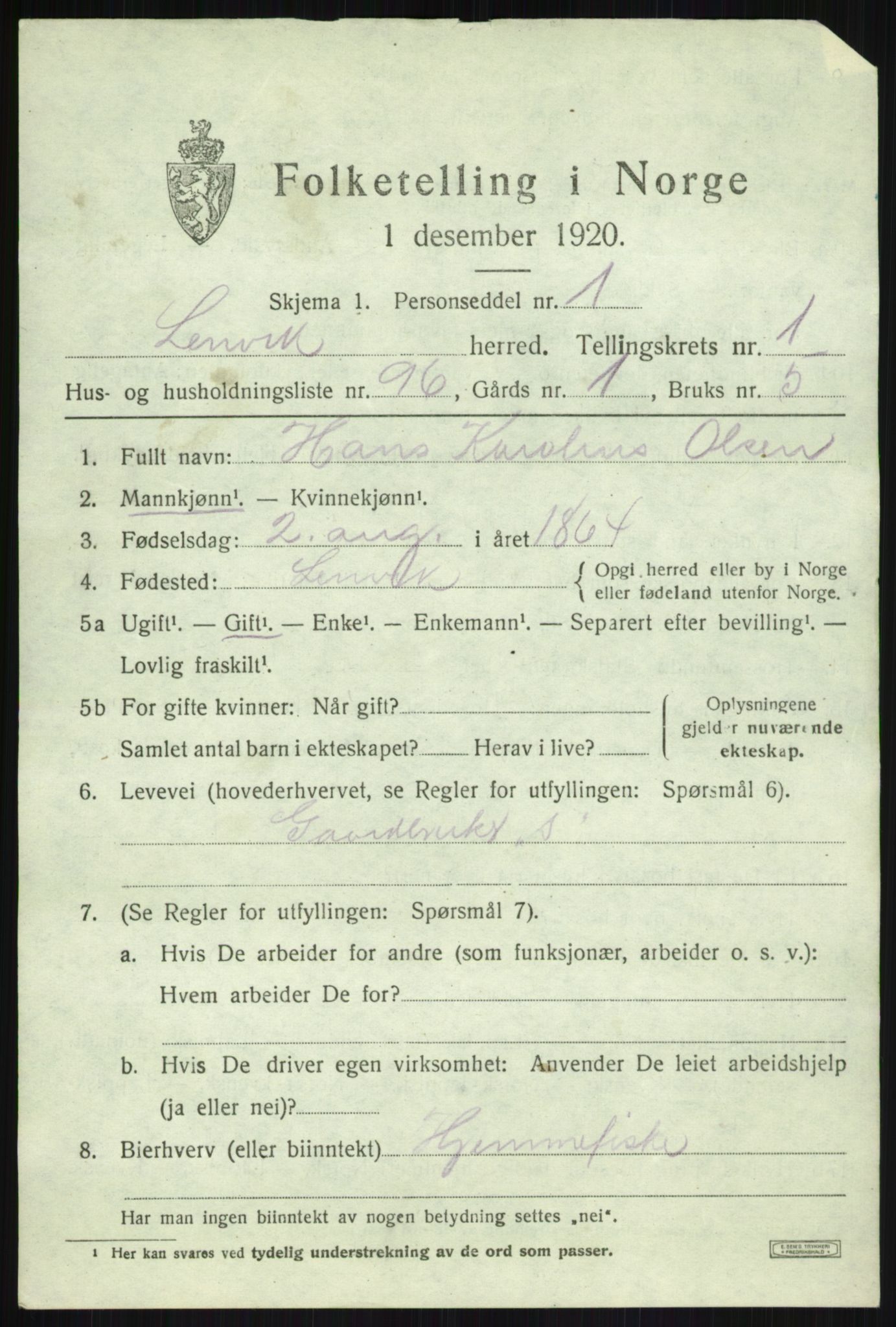 SATØ, 1920 census for Lenvik, 1920, p. 3086