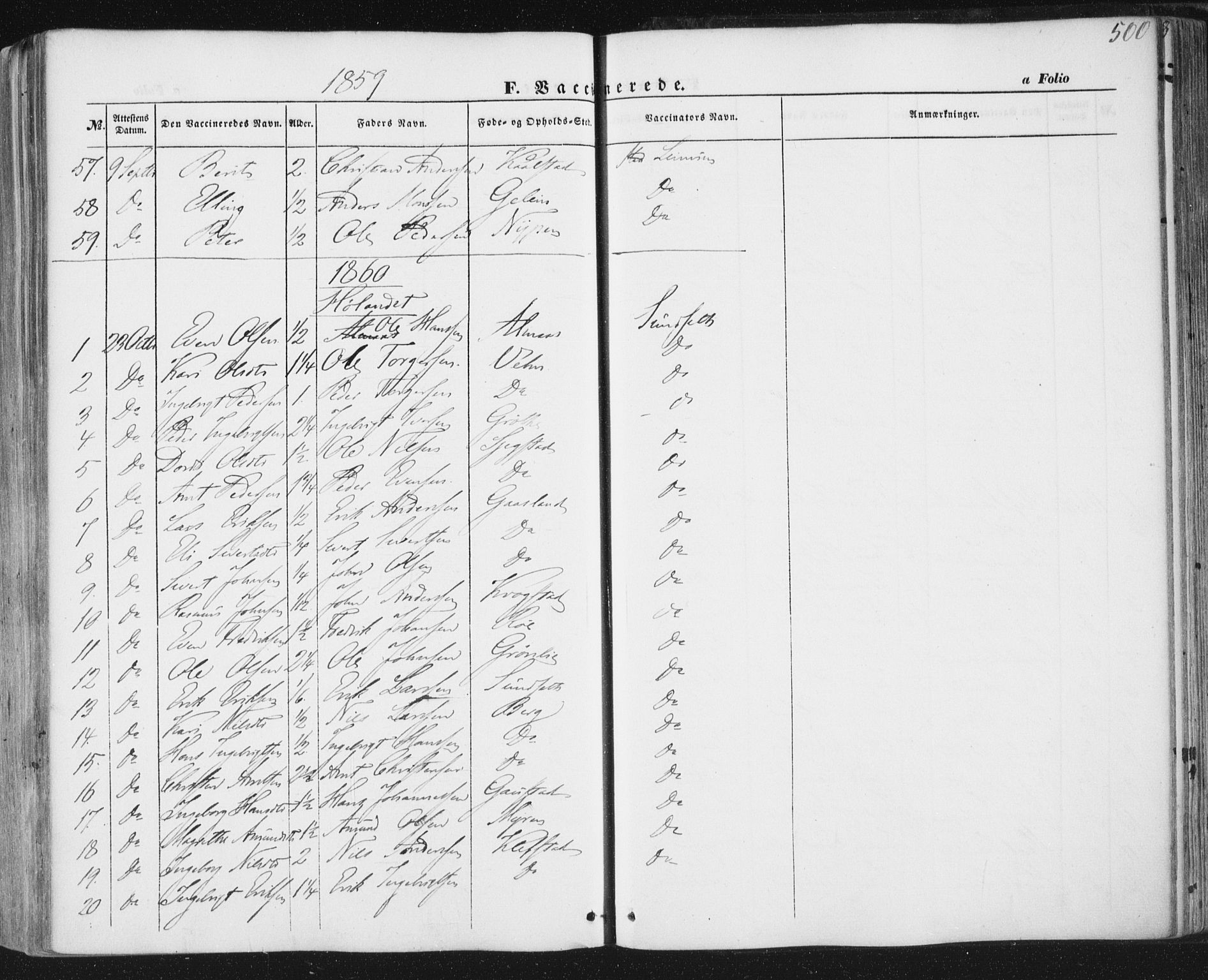 Ministerialprotokoller, klokkerbøker og fødselsregistre - Sør-Trøndelag, SAT/A-1456/691/L1076: Parish register (official) no. 691A08, 1852-1861, p. 500