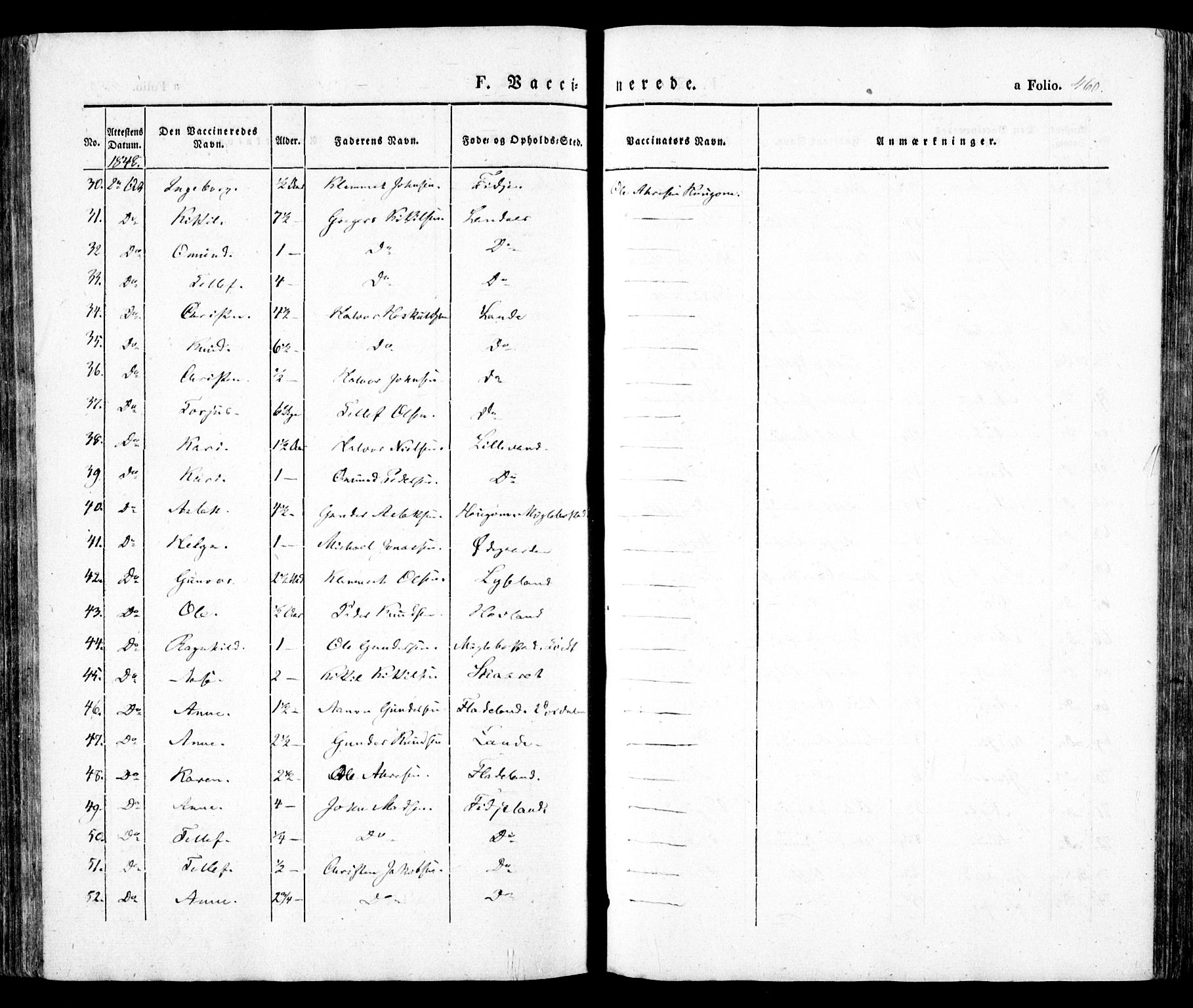 Evje sokneprestkontor, AV/SAK-1111-0008/F/Fa/Faa/L0005: Parish register (official) no. A 5, 1843-1865, p. 460