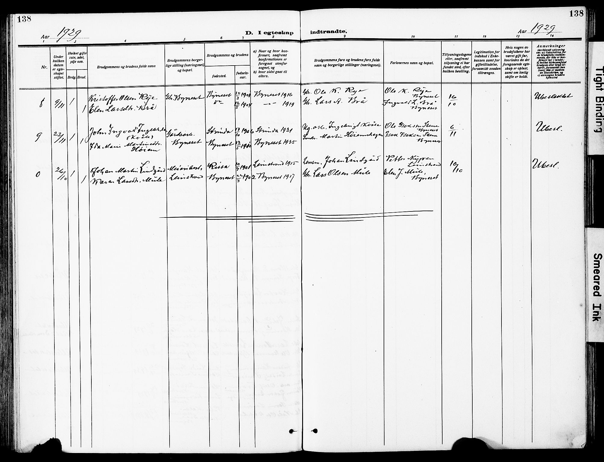 Ministerialprotokoller, klokkerbøker og fødselsregistre - Sør-Trøndelag, AV/SAT-A-1456/612/L0388: Parish register (copy) no. 612C04, 1909-1929, p. 138