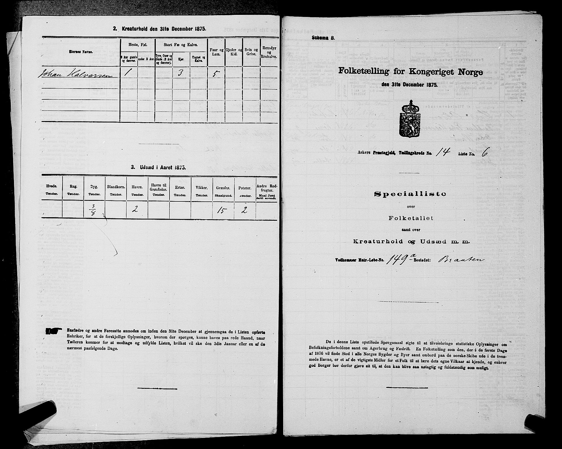 RA, 1875 census for 0220P Asker, 1875, p. 2510