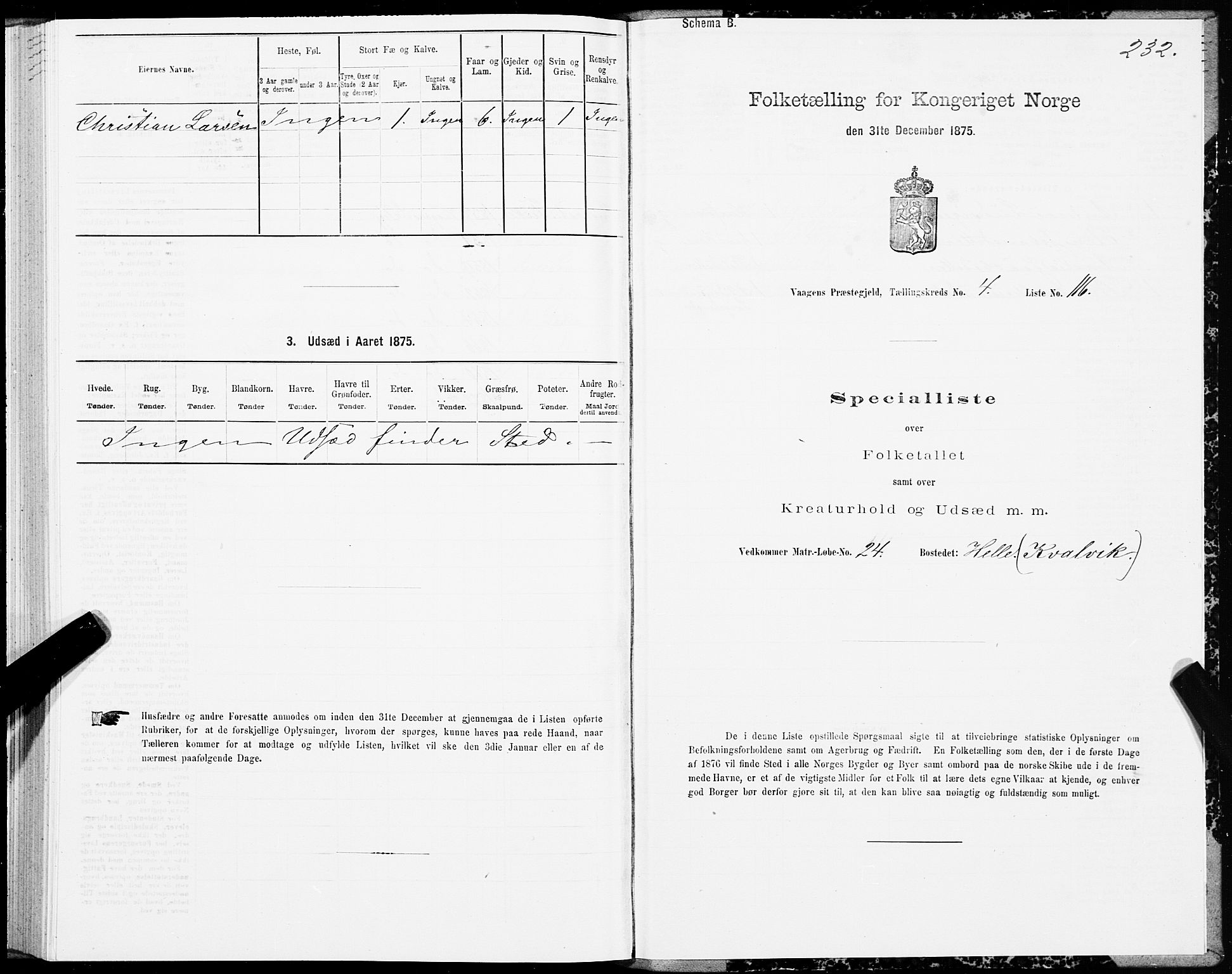 SAT, 1875 census for 1865P Vågan, 1875, p. 3232